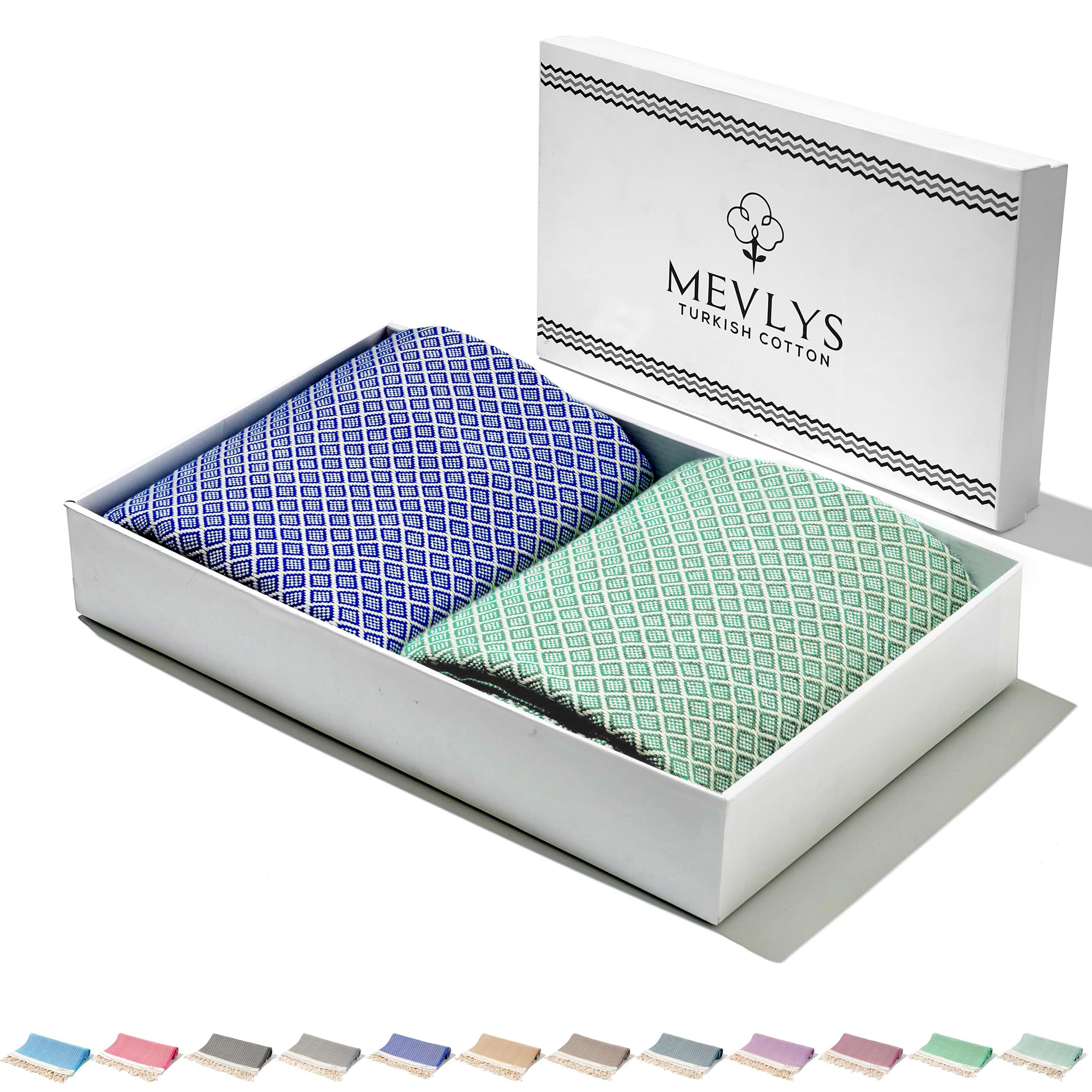 Mevlys Turkish Cotton Men's Mint / Sax Blue Mevlys Sauna Towel, Hammam Towel, Set Of 2, Beach Towel, Sauna Towel, Large, 100 X 180 Cm, Shower Towel, Beach Towel, Picnic Blanket, Yoga Towel, Cotton, Extra Light, For And Wo (Mint/Sax Blue)