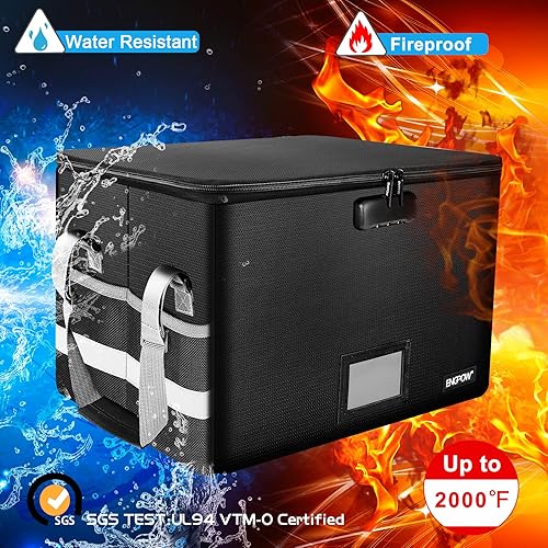 Miniatura 4 de ENGPOW Caja de archivos ignífuga con cerradura+caja de almacenamiento de fotos a prueba de fuego con 16 fundas interiores de 4 "x 6" para fotos