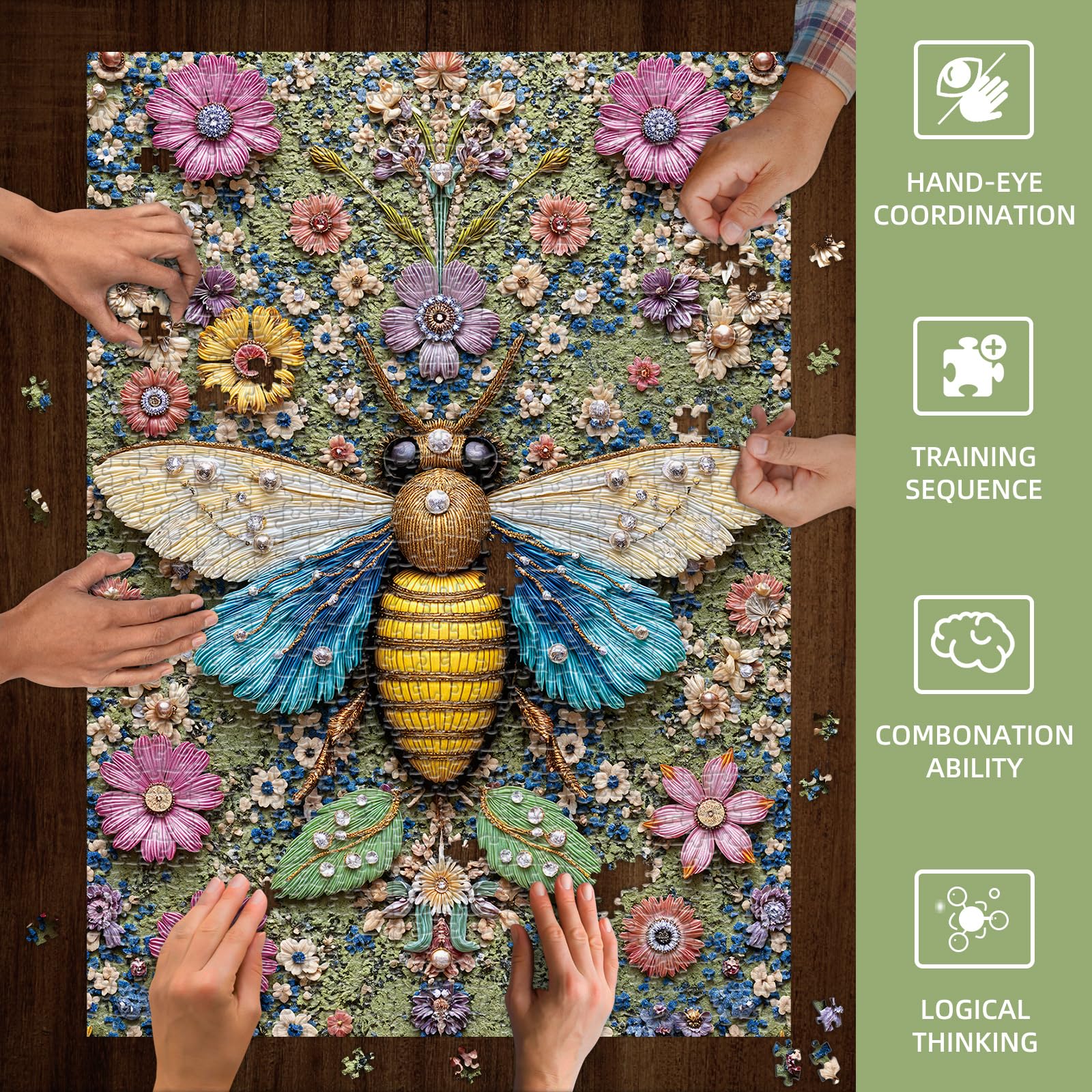 Floral Bee Jigsaw Puzzles 1000 Pieces, Ultra-Difficult Animal Plant Jigsaw Puzzles for Adults 1000 Pieces, Impossible Flower Bee Art Puzzle for Expert Puzzle Lovers, Unique Gift Wall Decor