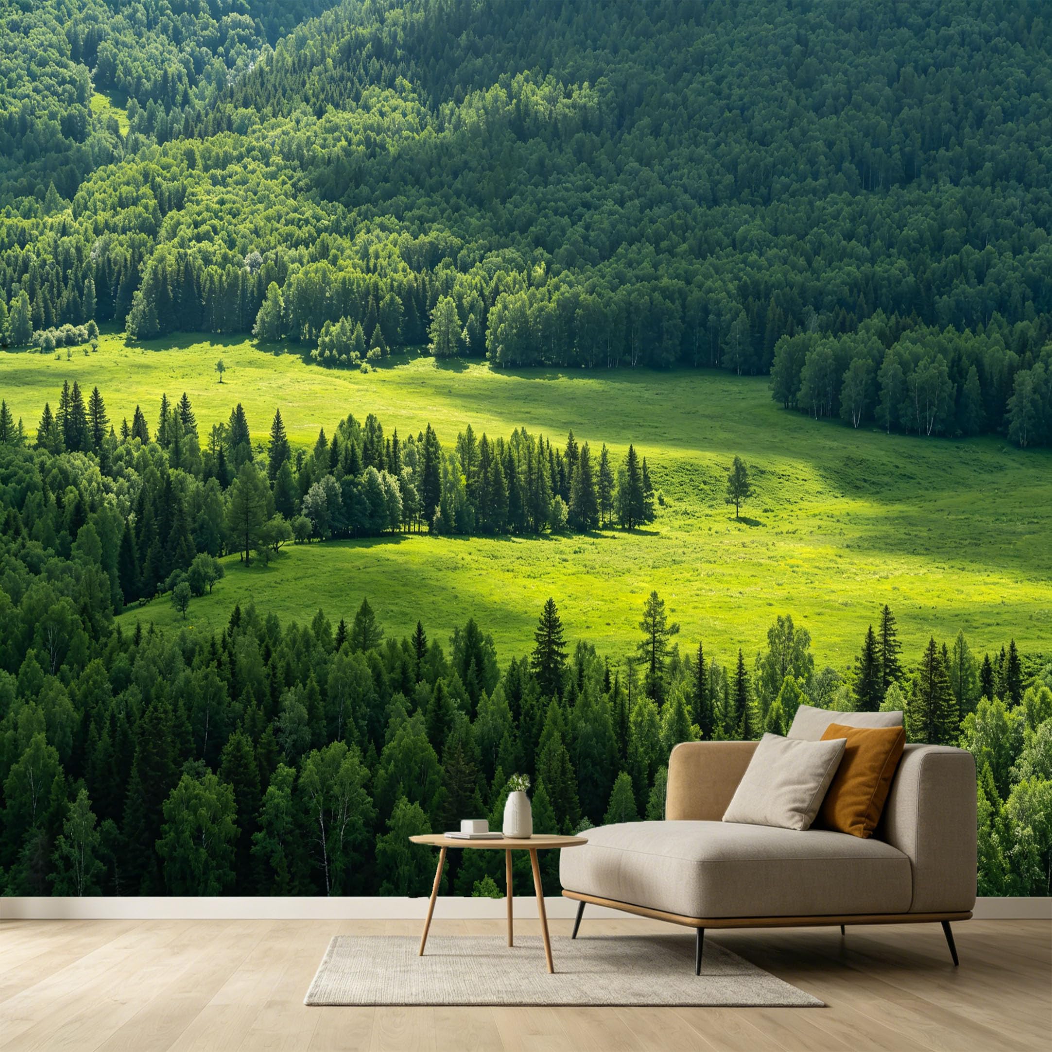 Custom Size Wall Murals Forest Landscape Coniferous Trees Sunlight Meadow Nature Scenic View SelfAdhesive Wall Fabric Removable Large Wallpaper for Photo Living Room