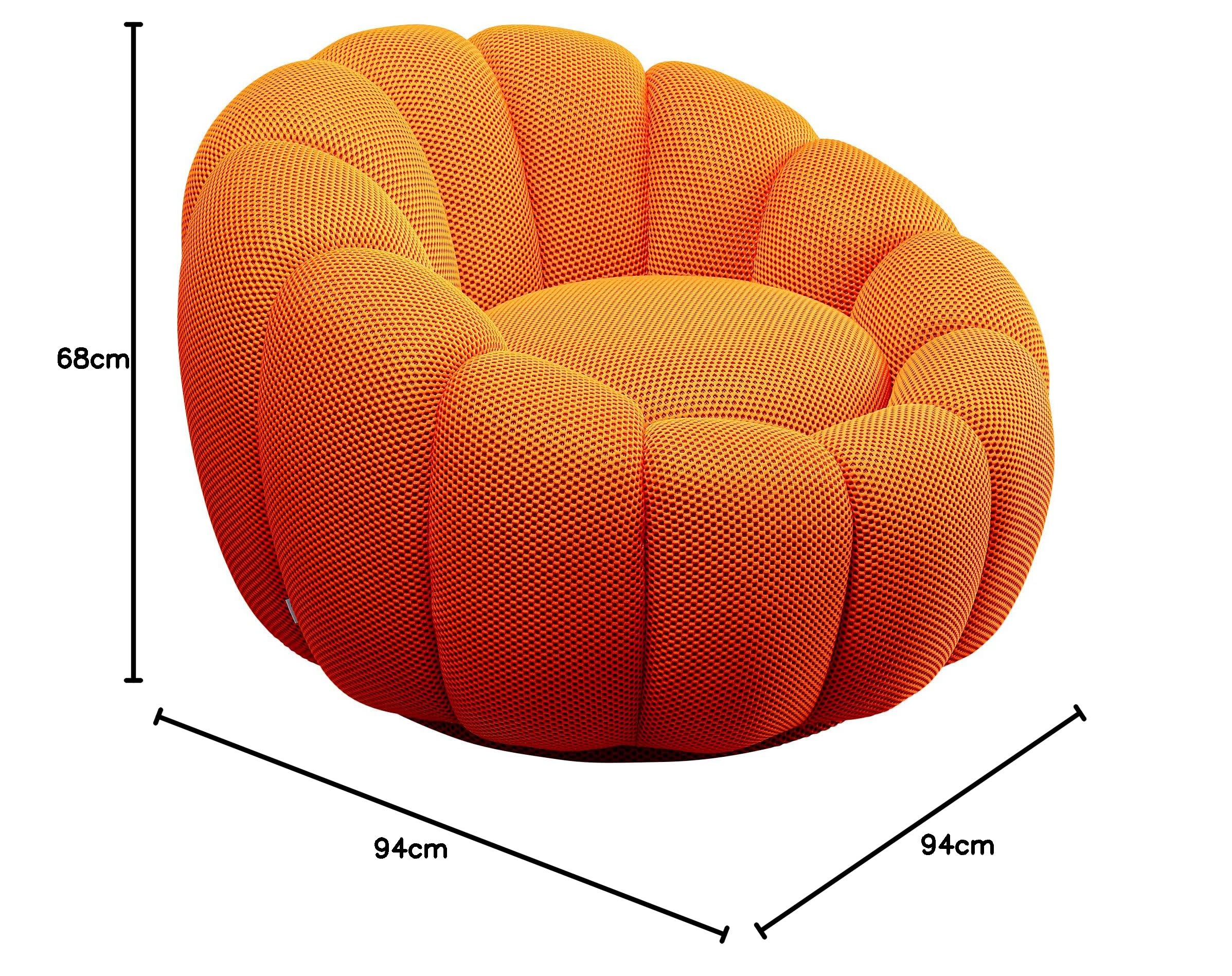 Kare Fauteuil pivotant Design Peppo Bloom, Orange, Hauteur d'assise 40 cm, Fauteuil rembourré, Fauteuil de Relaxation, pivotant à 360 degrés, Salon, 68 x 94 x 94 cm (H x l x P)