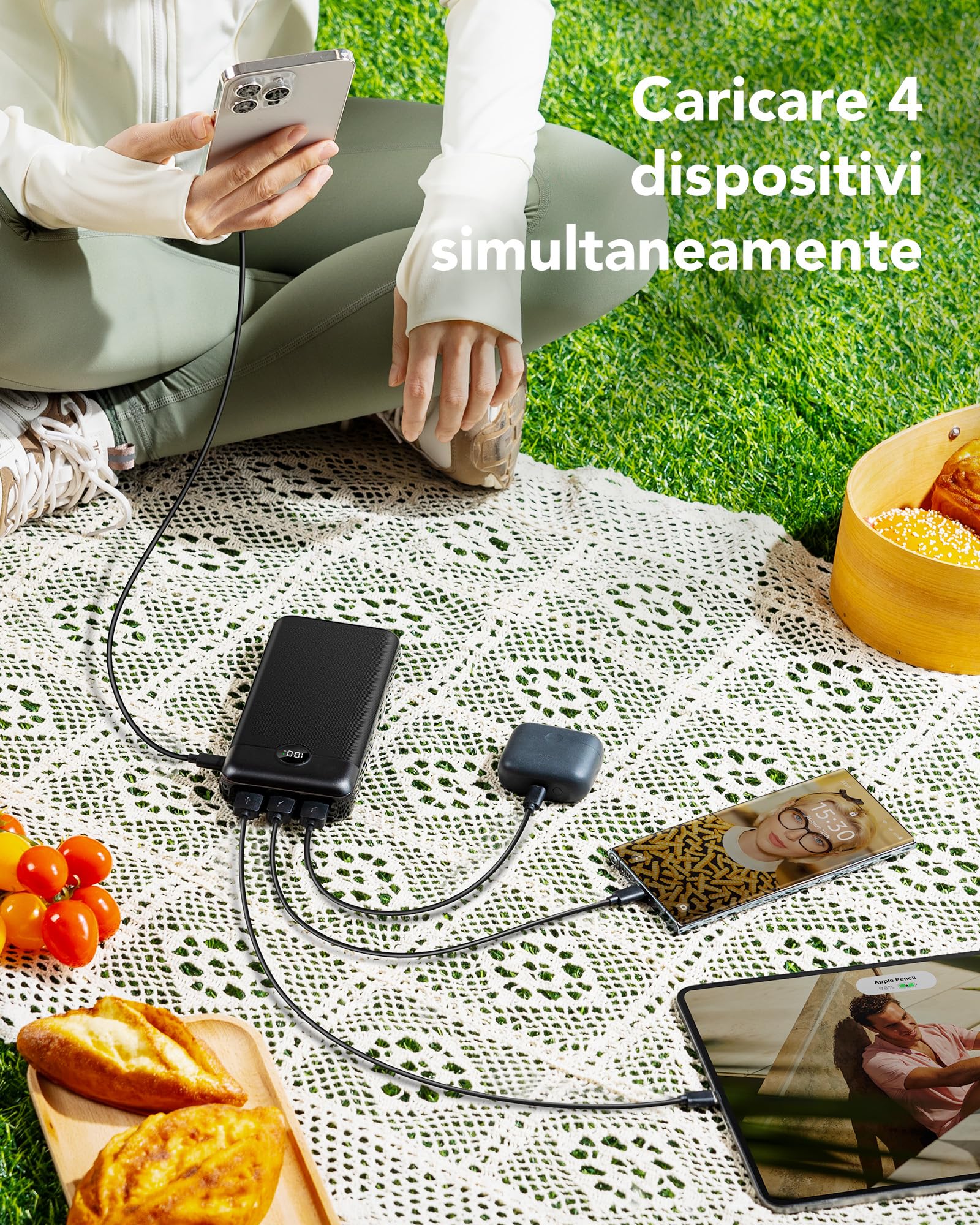 VEGER Power Bank 27000mAh, PD 20W QC 3.0 Ricarica Rapida Caricatore Portatile, 4 Uscite e 2 Ingressi con LED Display Digitale Batteria Esterna Compatibile con iPhone/Samsung/Huawei/iPad