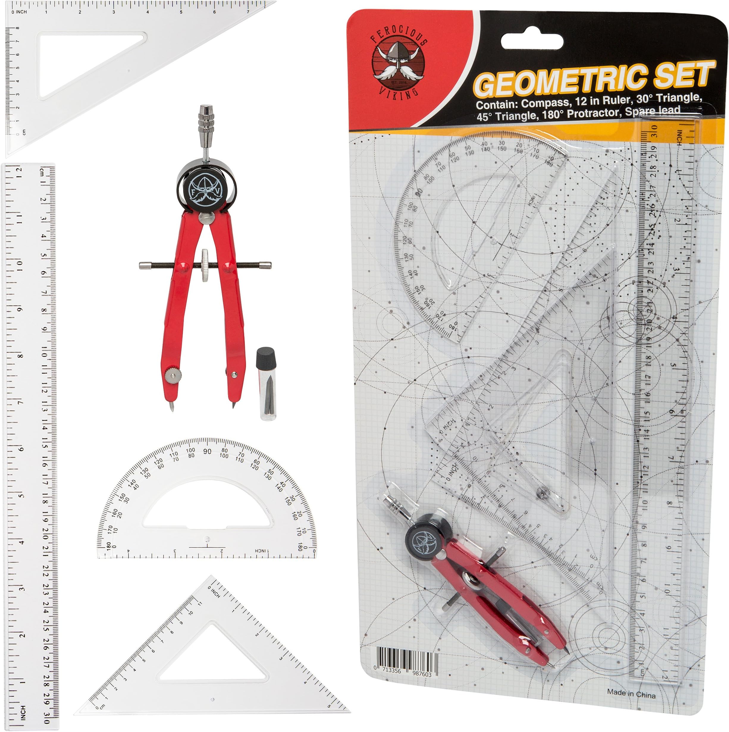 - Protractor and Compass for Geometry for Kids with Rulers and Two Set Squares