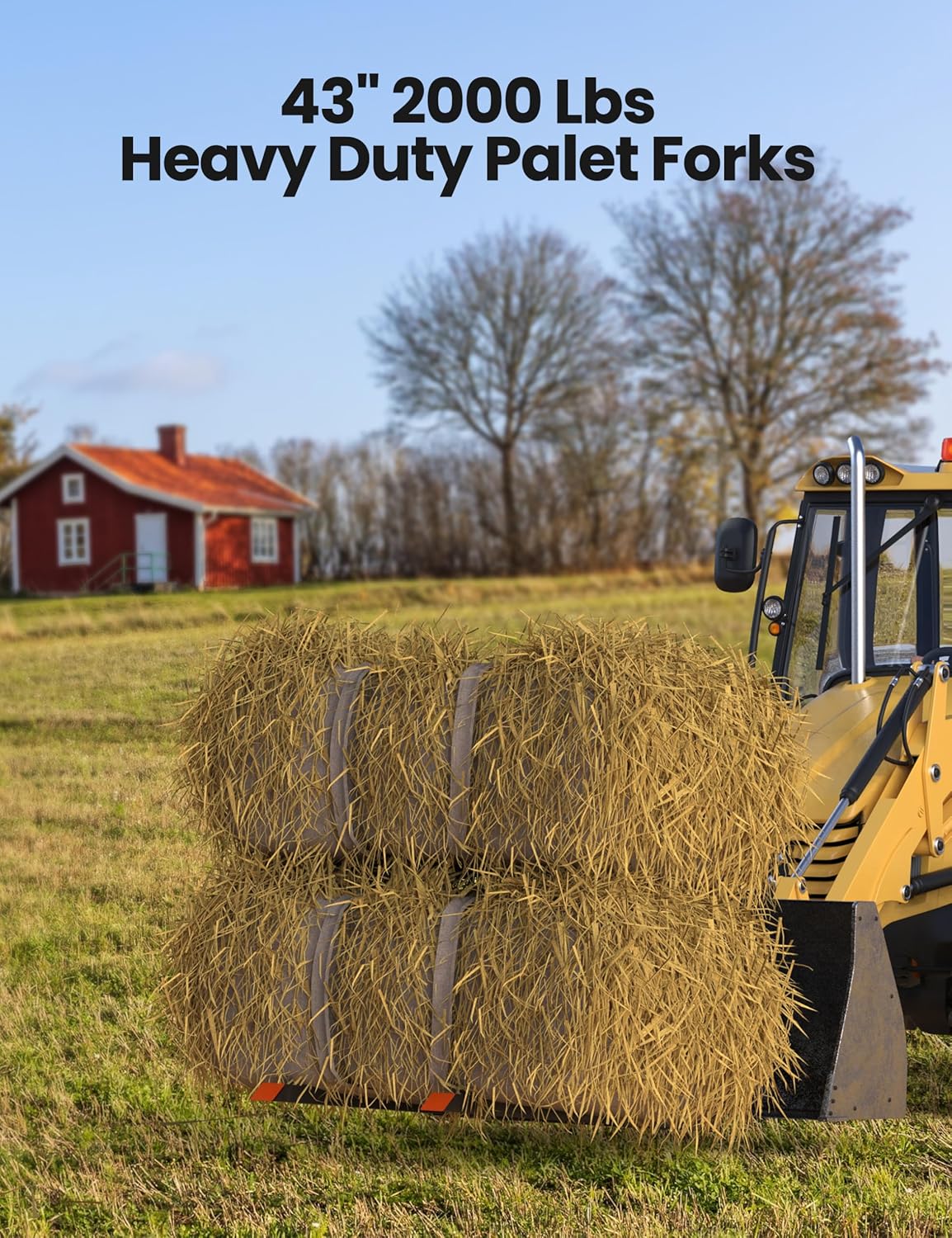 43" 2000LBS Heavy Duty Pallet Forks,Tractor Bucket Forks with Adjustable Stabilizer Bar for Loader Bucket Skid Steer Tractor, Black 2000 lbs 43 in