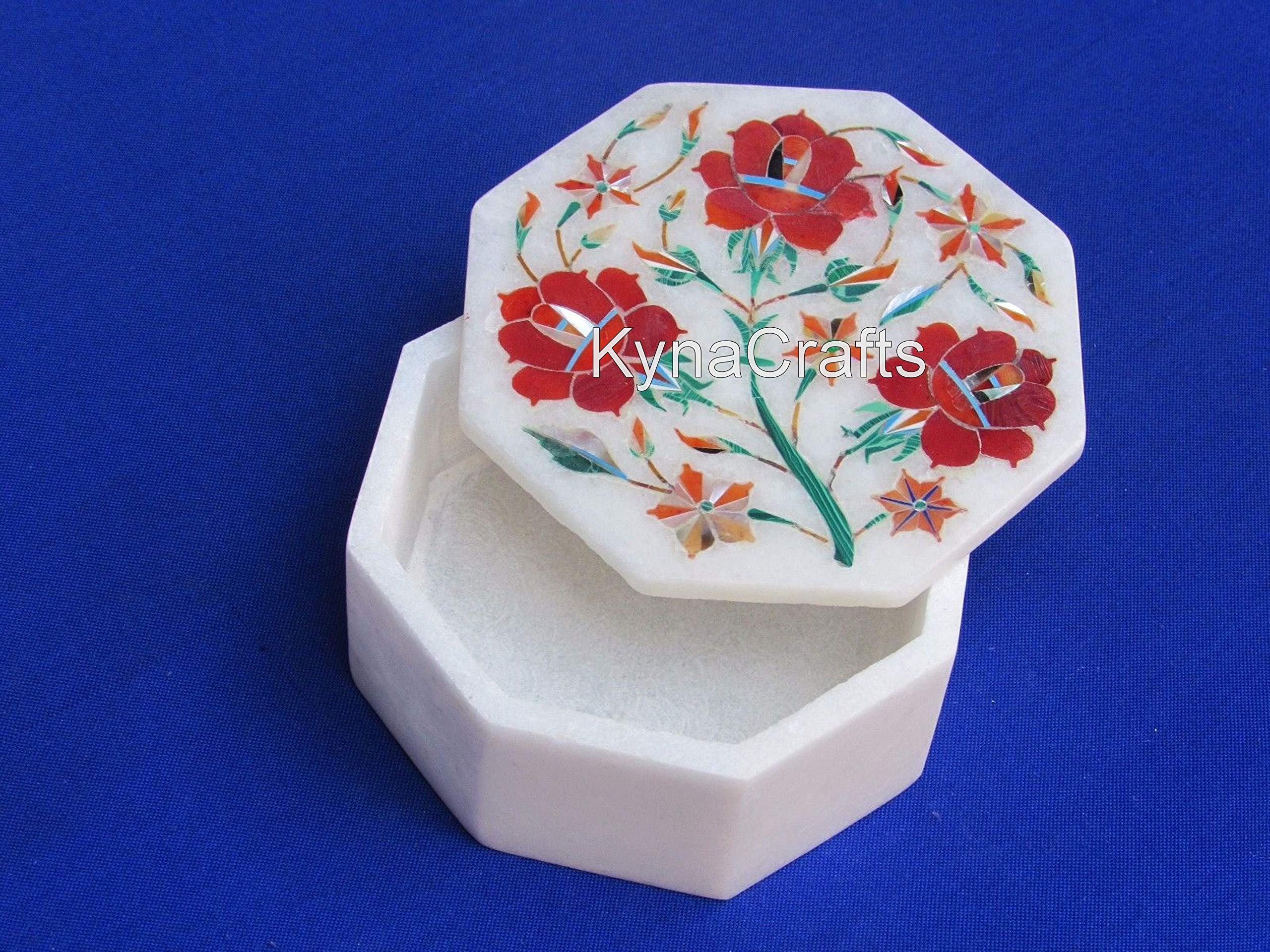 Caja de abalorios con incrustaciones de cornalina, caja de clip de corbata de mármol, caja de gemelos blanca, caja de regalo hecha a mano, caja de collar de mármol de 6 x 6 pulgadas