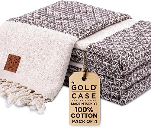 Miniatura 110 de Gold CASE - Juego de 4 toallas de mano turcas para baño, toallas de baño 100% algodón, toalla pequeña de cocina Helen para spa, cara, té y paño