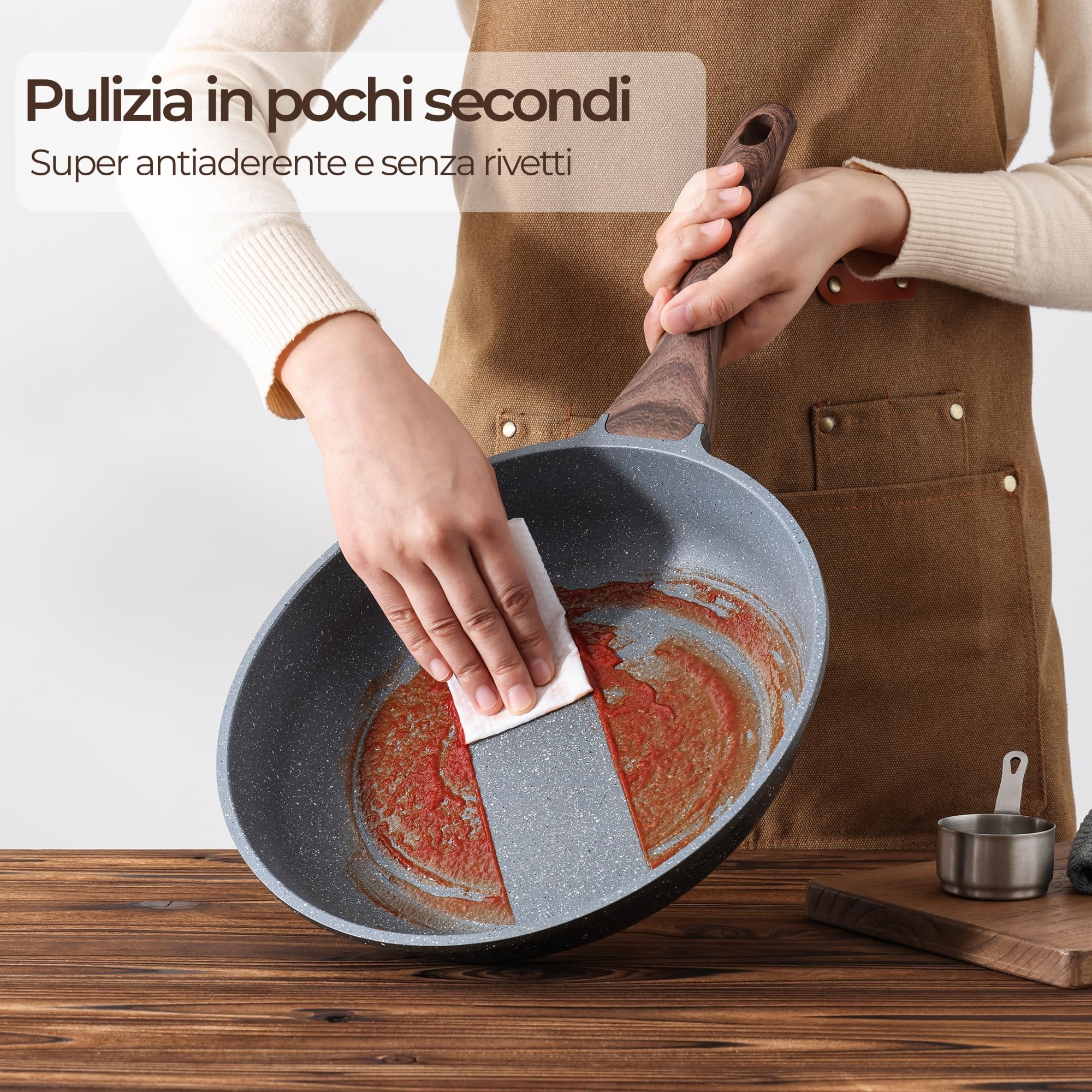 SENSARTE Padella 20 cm per Induzione e Gas, Rivestimento Antiaderente in Granito, Ecologica e Sicura (Senza PFOA), Manico Ergonomico Antiscottimento, Lavabile in Lavastoviglie