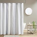 Ink+Ivy Tufted Chenille 100% Cotton Shower Curtains Machine Washable, Modern Home Bathroom Décor Bathtub Privacy Screen, 72" W x 72" L, White/Navy