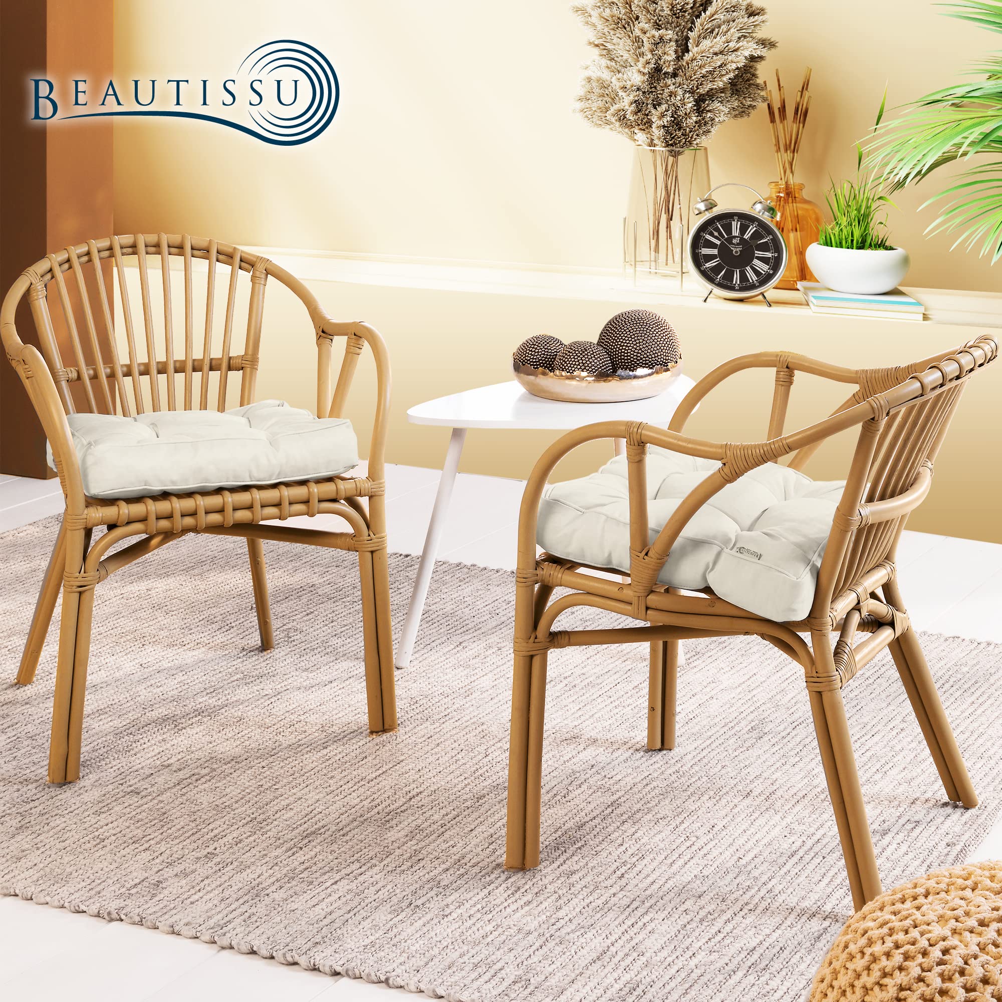 Beautissu Set Cojines Sofa Exterior Jardin Asiento 50x50 cm y Respaldo 50x40 cm Natural – Cómodo Cojin Exterior para Silla Lounge y Acolchado Ratán, Muebles Jardín Sillones – xLuna