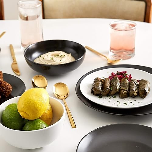 Miniatura 6 de Euro Ceramica Euro Essential Collection - Juego de vajilla de 16 piezas, servicio para 4, color negro mate sólido