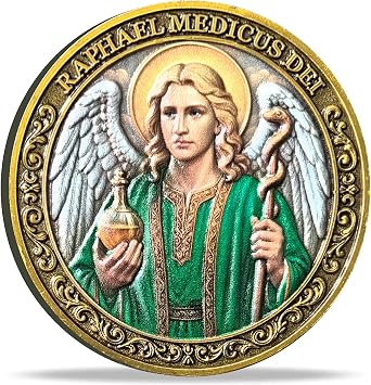 Archangel Raphael Healing Medallion Spiritual Coin with Prayer for Health, Peace, and Strength | Angel Symbol for Wellness & Guidance