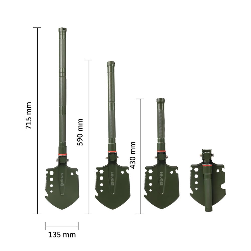 Dönges Multifunktionaler Klappspaten inkl. 3 Längen | Kombi Schaufel aus rostfreien Edelstahl | olivgrüne Klappschaufel für Survival, Wandern, Camping | Survival Ausrüstung mit camouflage Tragetasche