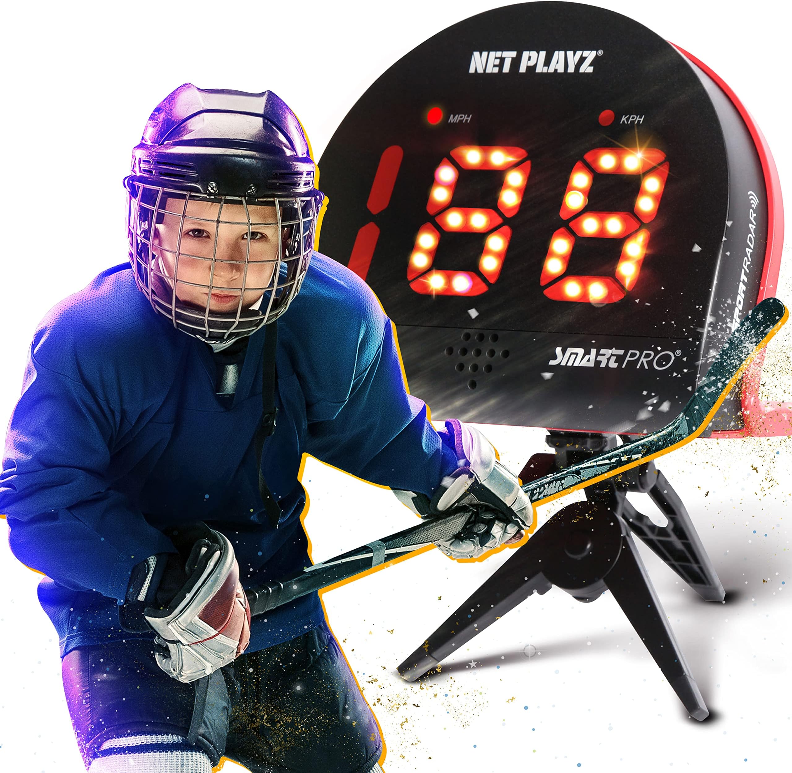 NetPlayz Hockey Radar Gifts Training Aids - Speed Guns Speed Sensor, Hands-Free Radar Guns | Ice Hockey Field Hockey Street Roller Hockey, High-Tech Gadget & Gear, Black (NIS022132030)