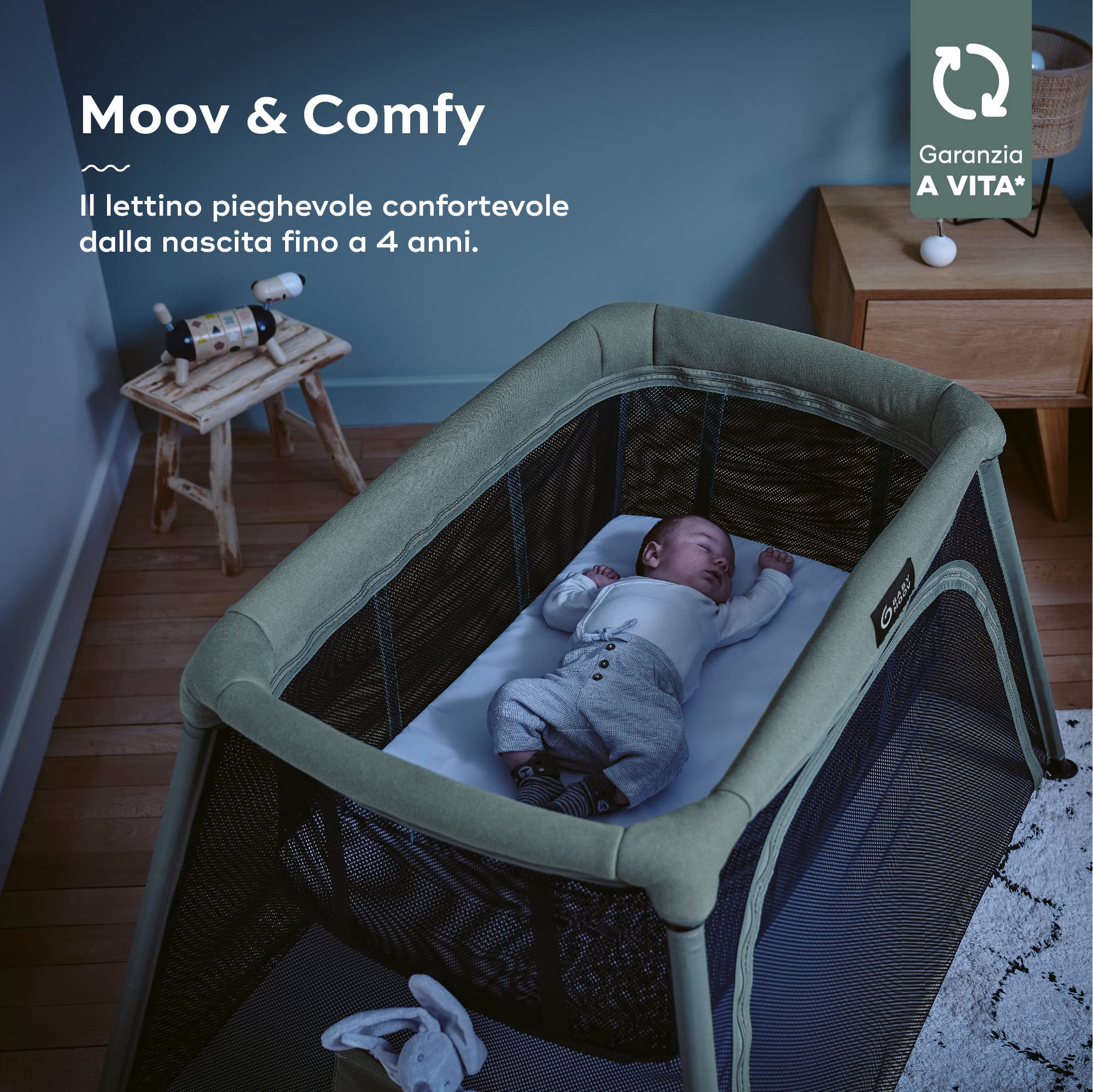 Babymoov Lettino Moov and Comfy 3 in 1- Ideale dalla nascita ai 4 anni - 2 livelli: culla e lettino grande - Può essere trasformato in un'area giochi - Facile da montare e da piegare - Garanzia a vita