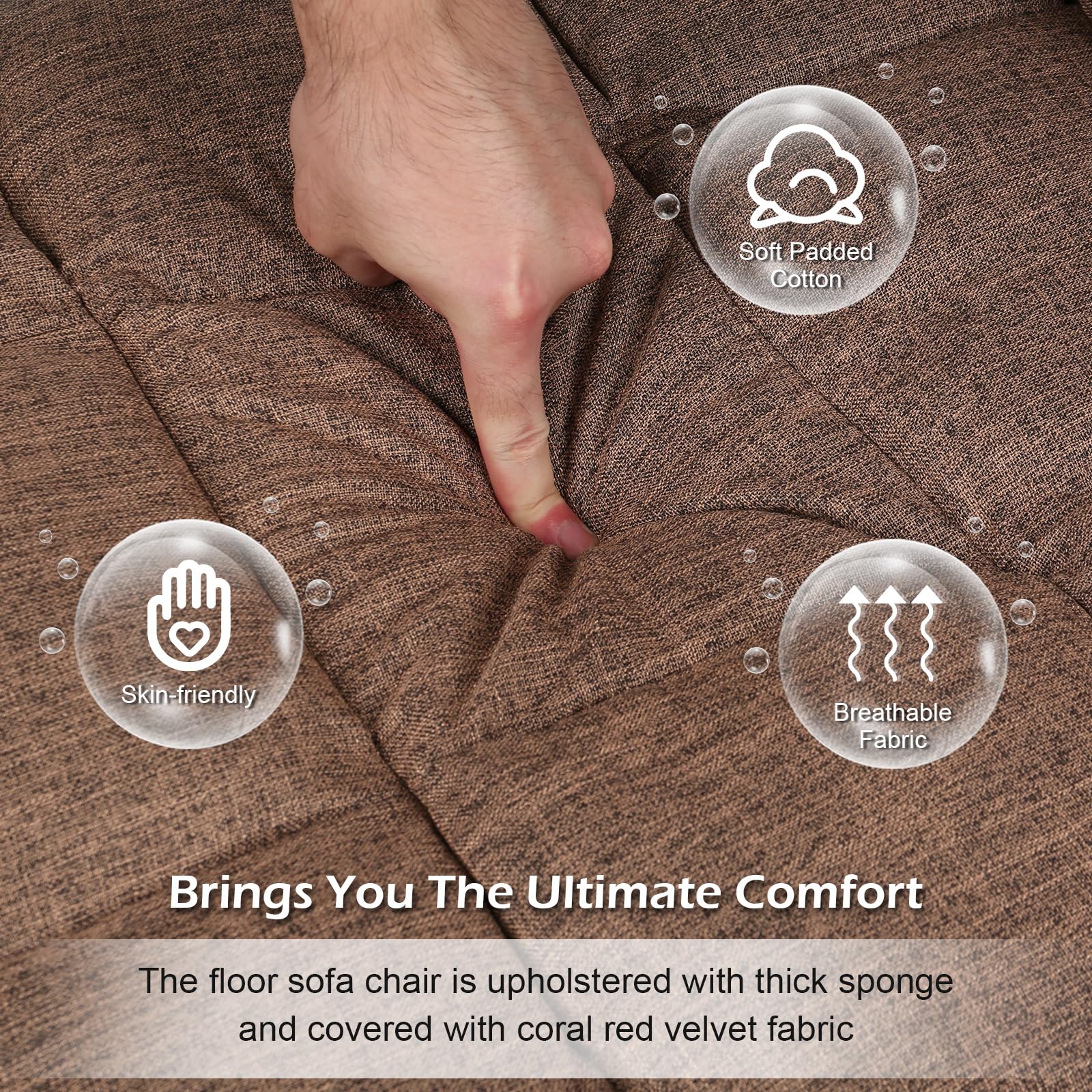 Silla plegable de suelo, sofá cama ajustable, silla acolchada portátil con soporte de respaldo para leer, descansar y jugar (marrón), NUM-TEL0977-1-UK-FBA-XBB