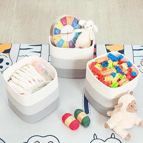 Miniatura 3 de MINTWOOD Design Paquete de 3 cubos de almacenamiento de 11 x 11 pulgadas, organizador de cubos de almacenamiento tejidos, organizador de armario,