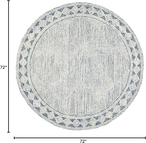 Miniatura 2 de SAFAVIEH Abstract Collection ABT349N - Alfombra redonda de lana de primera calidad, hecha a mano, 6 pies, color marfil y azul marino