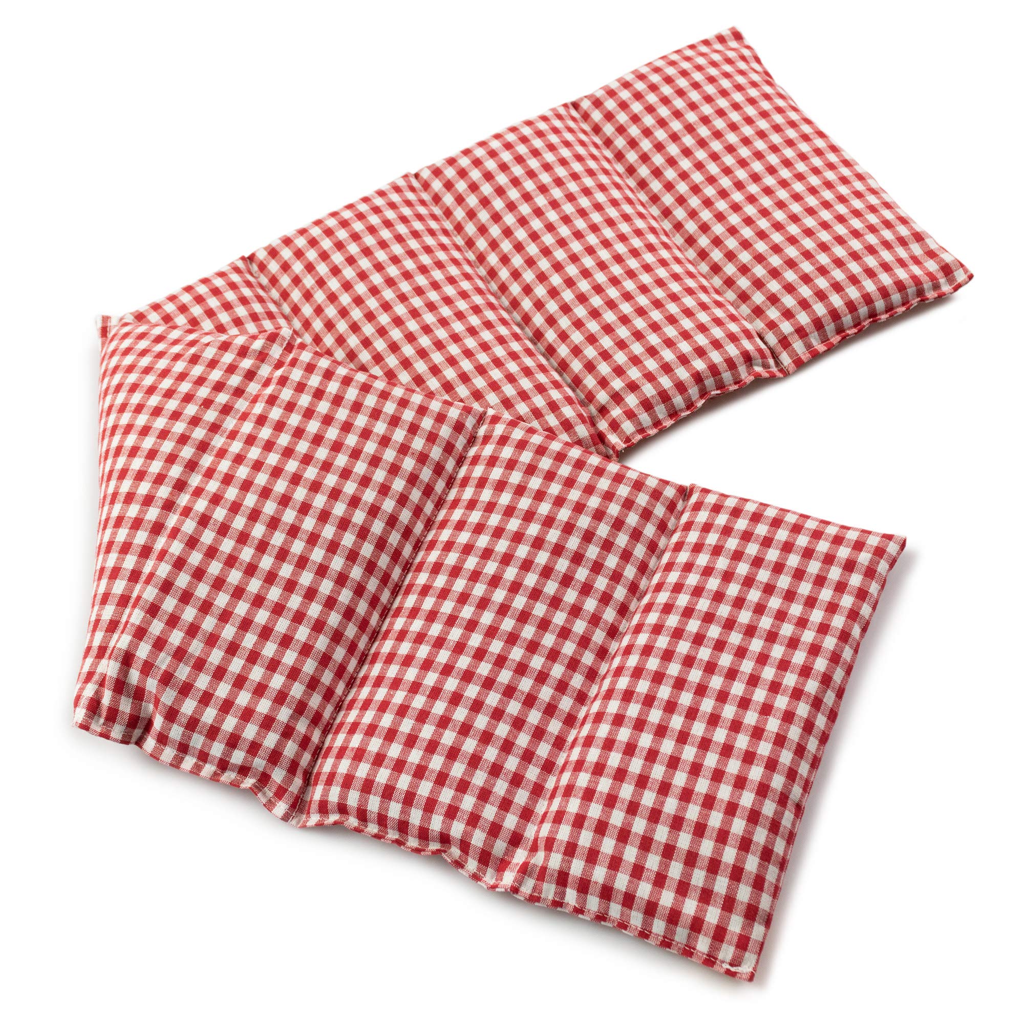 Saco térmico compartimentado en 8 con pepitas de uva 75x20cm | rojo y blanco | Almohada térmica para microondas | Calor y frío | Cojín térmico con semillas