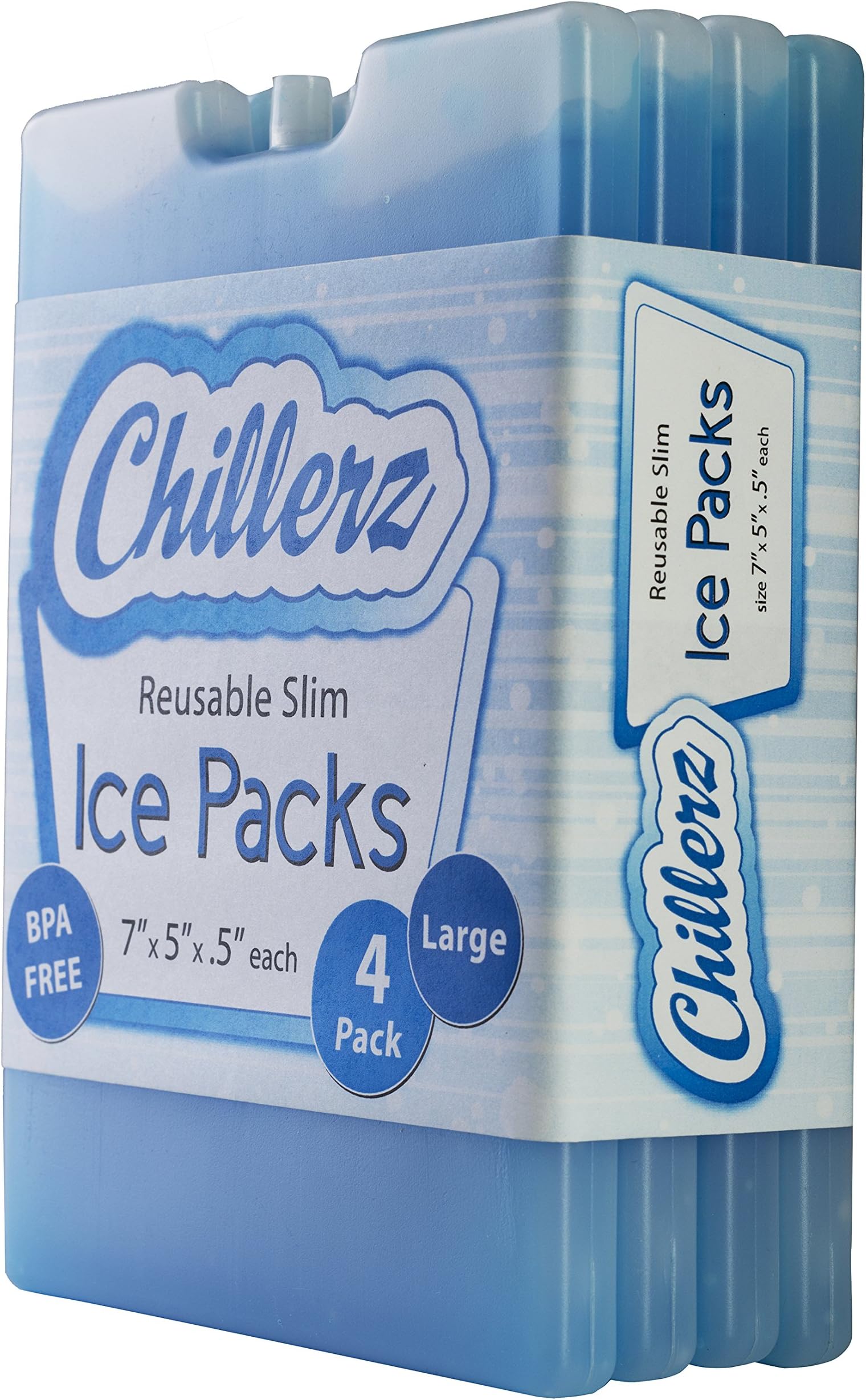 CHILLERZ Large Reusable Ice Pack (4 Pack) for Lunch Box – Long-Lasting Gel - Super Slim and Lightweight Cool Cooler Packs - Makes Your Food Stay Fresh, Cold and Tasty