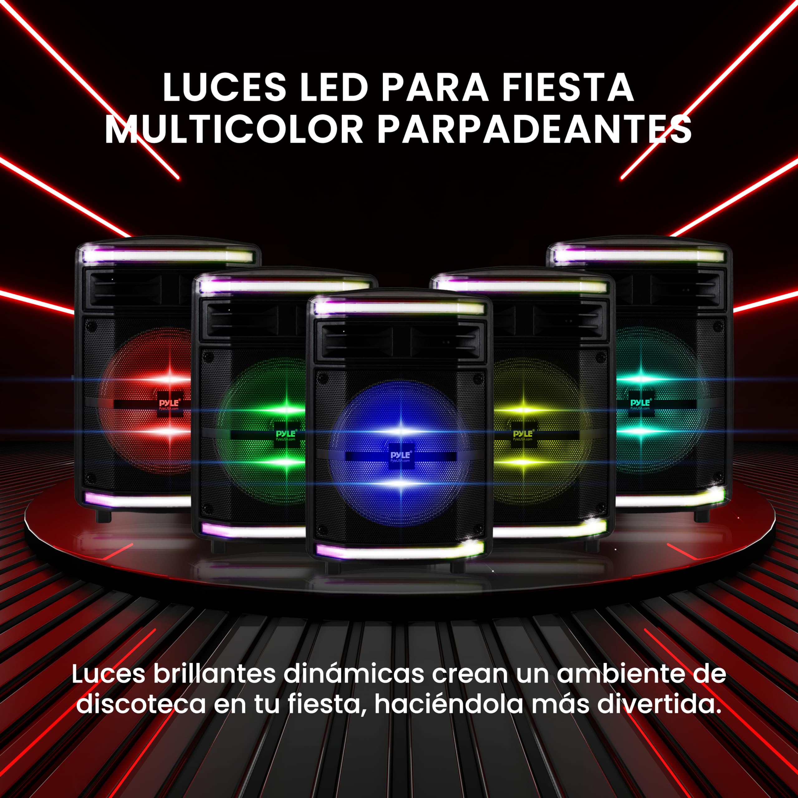 Pyle Altavoz, PA, 600V, Bluetooth, Portatil, Recargable, Exteriores, Luces de Fiesta, Lector de Tarjetas SD MP3/USB
