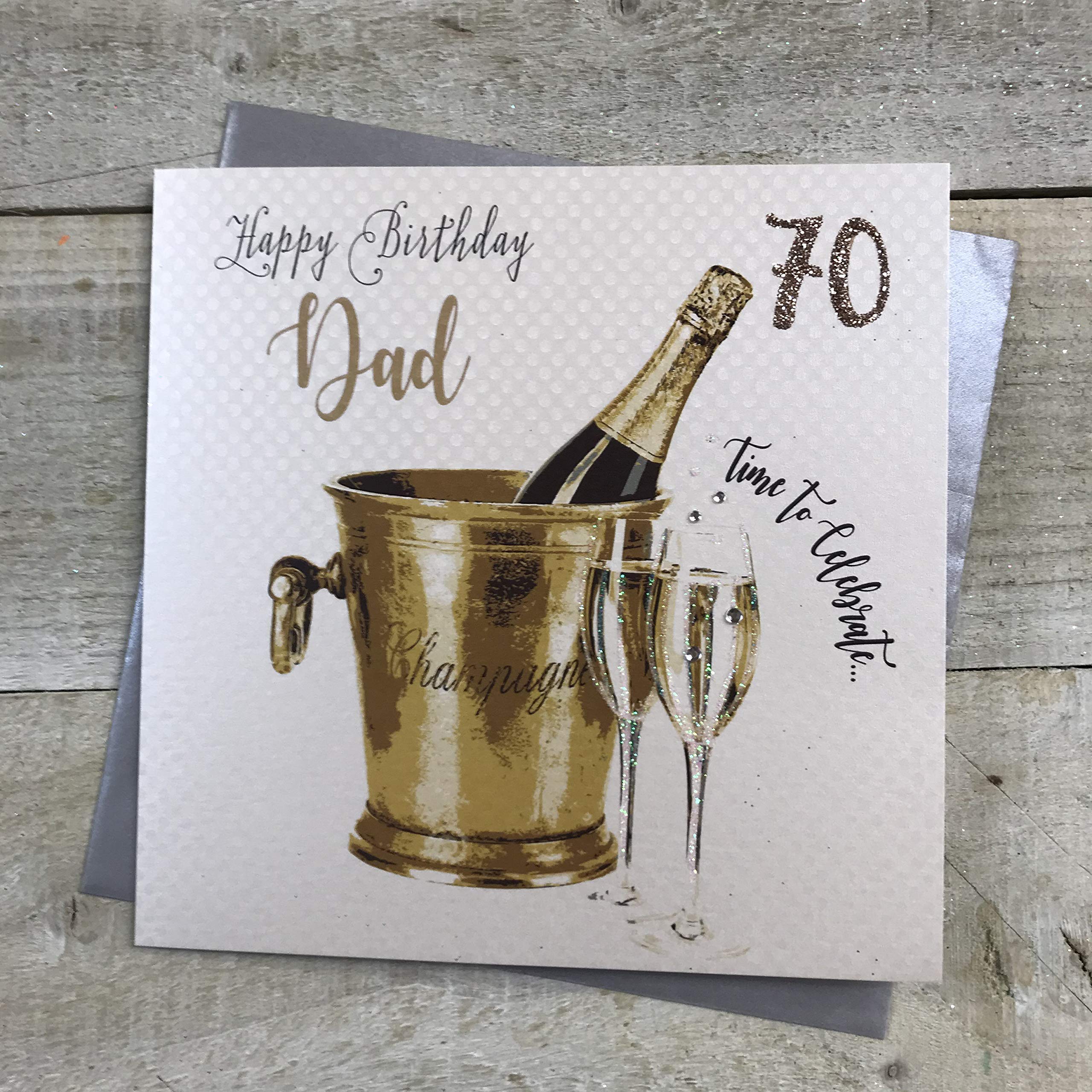 WHITE COTTON CARDS "Champagne Bucket, Dad 70 Happy Birthday Handmade 70th Birthday Card, White, wbs70-d