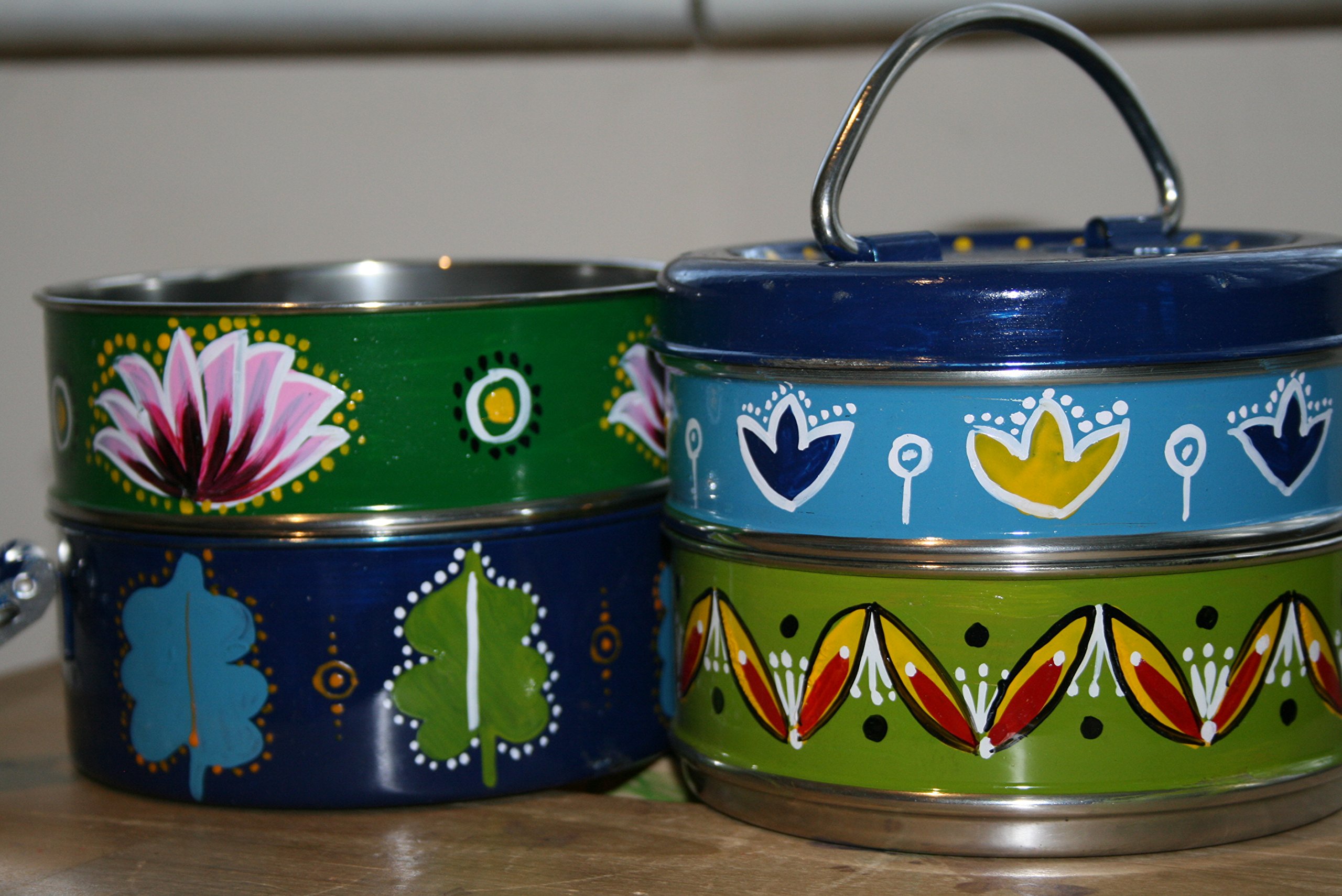 Indian-Tiffin Tiffin indien à 4 niveaux Motif Madhubani Peint à la main