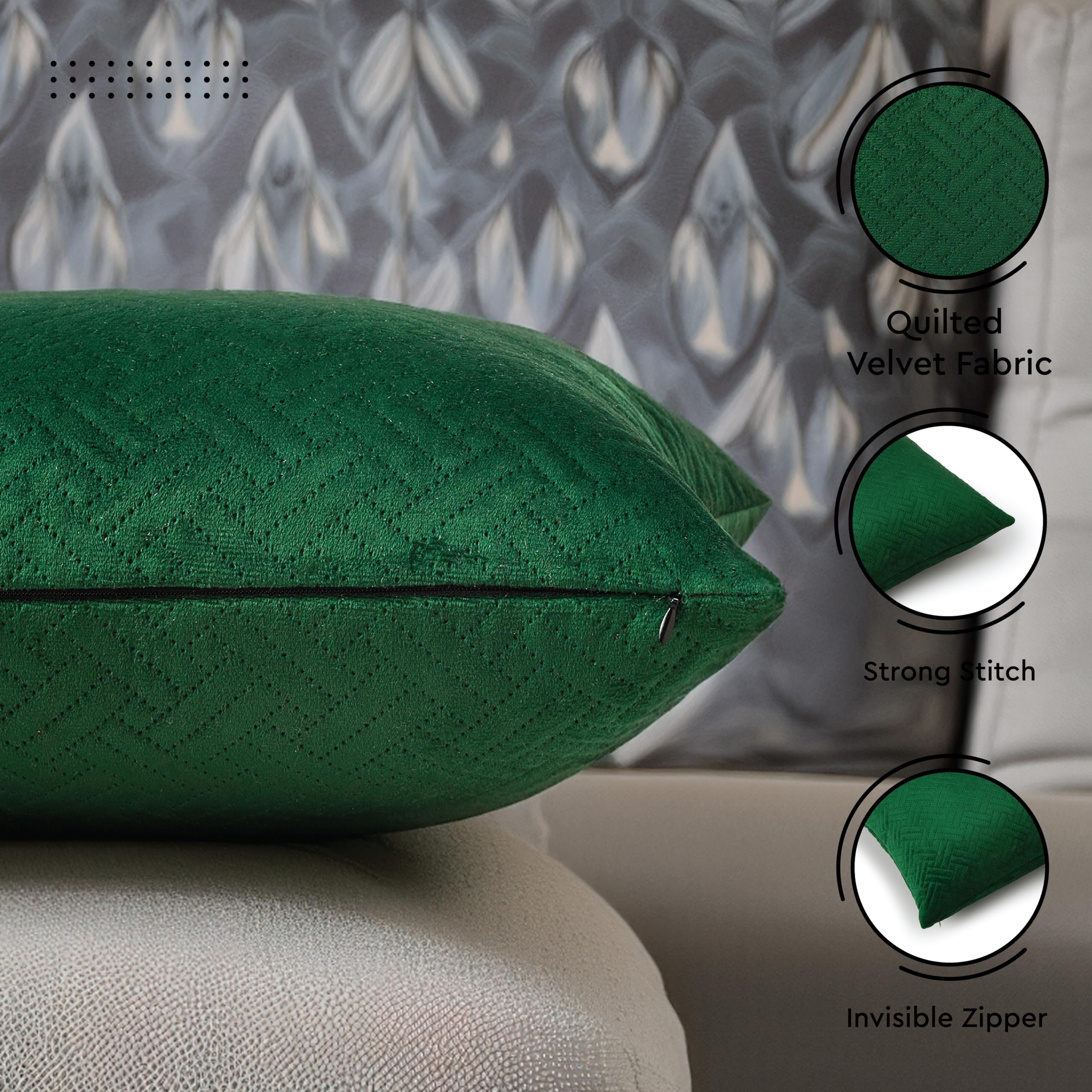 Encasa XO Cushion Covers 40x40 cm Set of 2, Forest Green, 40 x 40 cm (Pack of 2) - Image 3