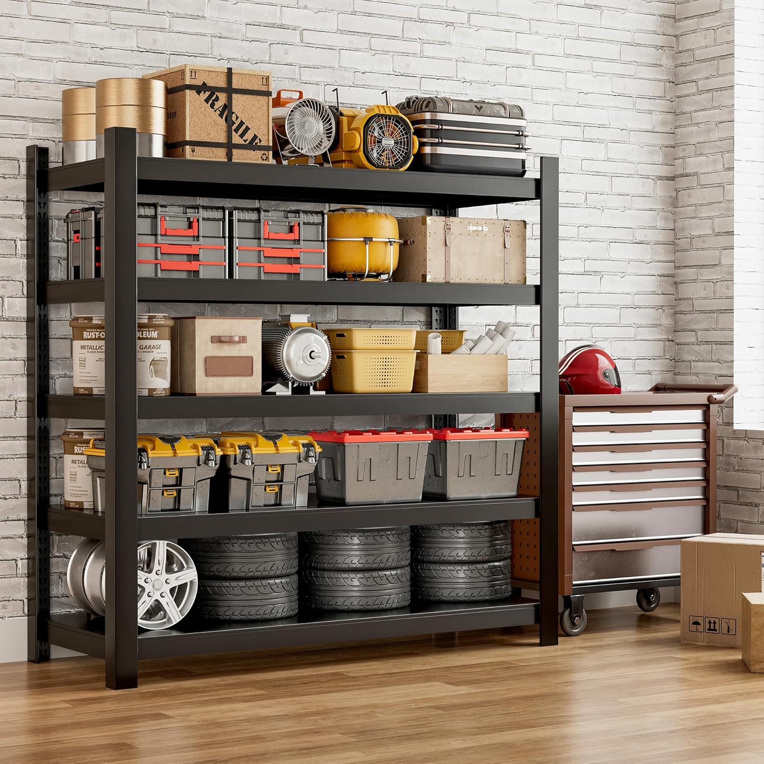 Wanfu Garage Shelving, 71" H x 47" W x 20" D Metal Storage Shelves-5 Tier Storage Shelving Unit, Adjustable Heavy Duty Storage Shelf Unit，Metal Shelf for Garage, Pantry, Kitchen, Basement-Black