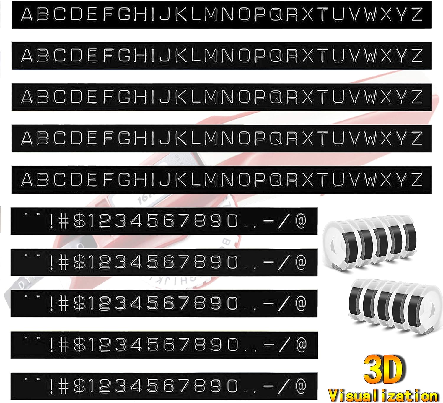 Embossing Label Tape Compatible with Dymo Label Maker,3/8 Inch 3D Plastic Labels Replacement for Dymo Organizer Xpress 12965 DYM 12966 Office Mate II (White on Black) image 2