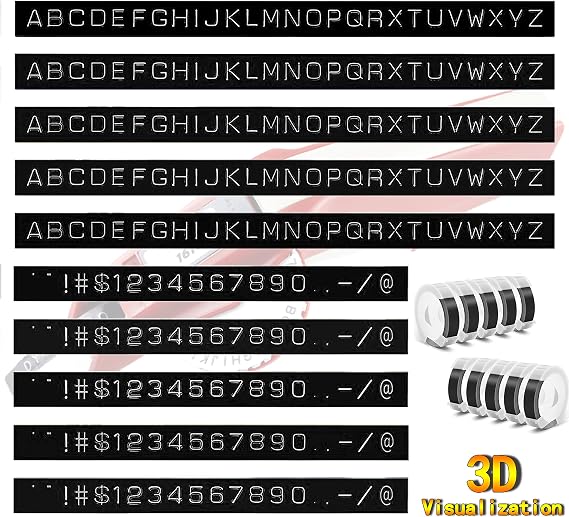 Embossing Label Tape Compatible with Dymo Label Maker,3/8 Inch 3D Plastic Labels Replacement for Dymo Organizer Xpress 12965 DYM 12966 Office Mate II (White on Black)
