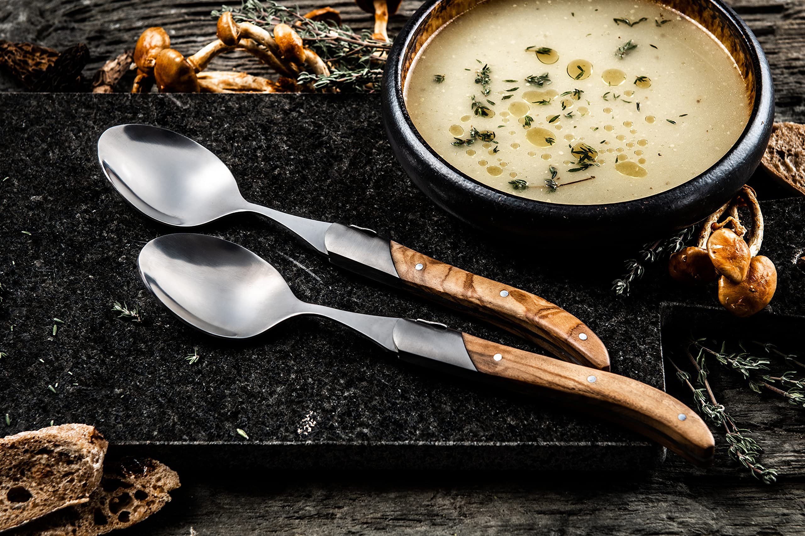 Laguiole Style de Vie Luxury Line - Juego de 6 cucharas de sopa de madera de olivo