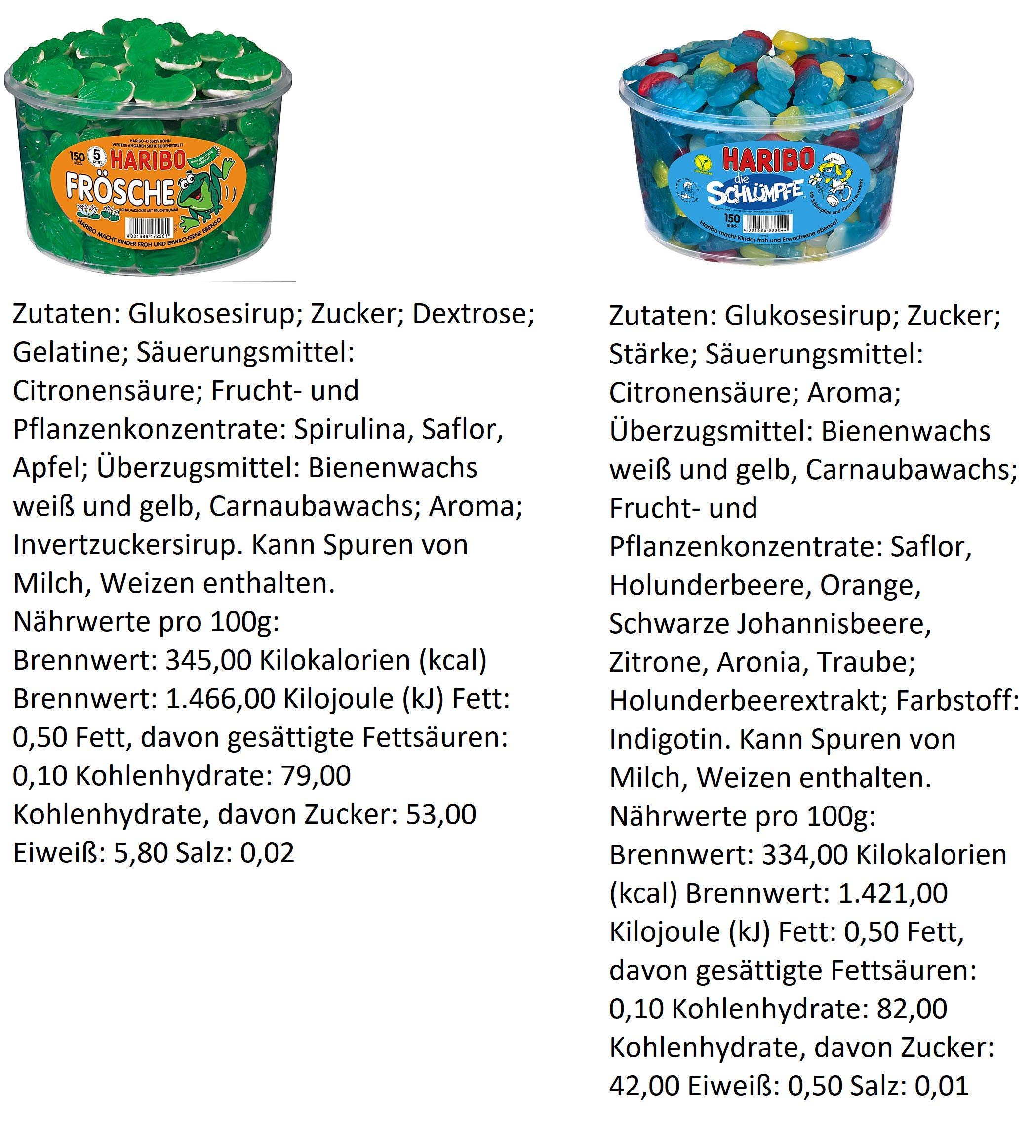 8 Dosen (10,05 Kg) Haribo Mixpaket Frösche, Schlümpfe, Schnuller, Kirsch-Cola, Pfirsiche, Magic Balla, Happy Cherries und Riesen Erdbeeren