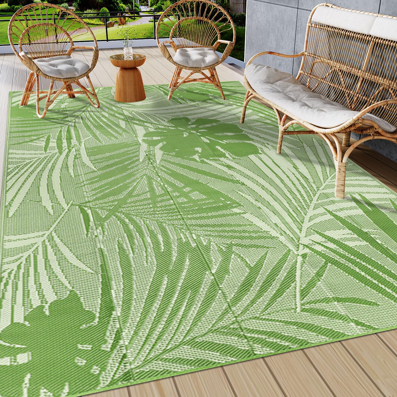 famibay Outdoor Rug 8x10 Patio Waterproof Tropical Outdoor Plastic Straw Rug UV-Resistant RV Mat Reversible Outdoor Rugs for Patio Camping Deck(