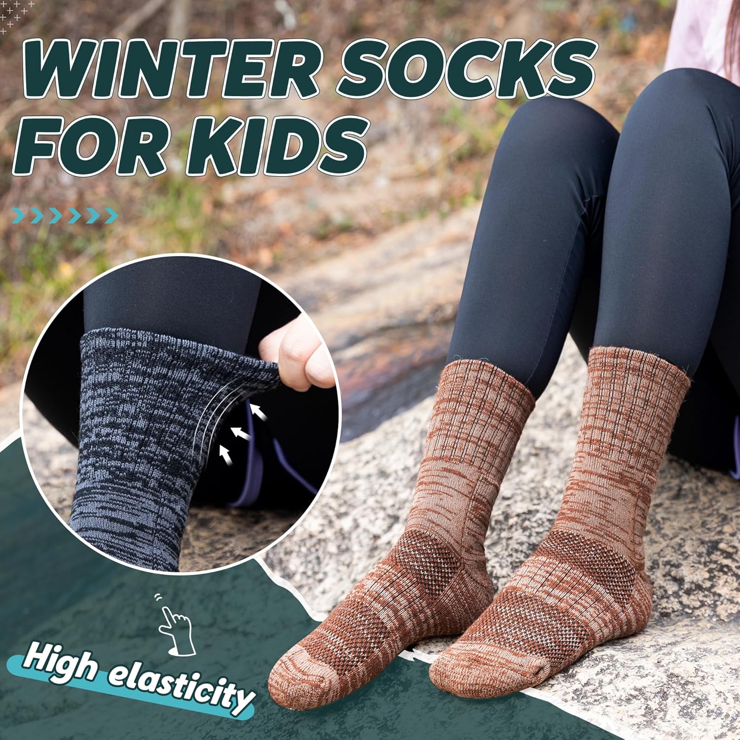 SeeyAN Kids Merino Wool Hiking Socks Winter Thermal Warm Boys Girls Toddler Thick Cushioned Boot Crew Socks 6 Pairs - Image 4