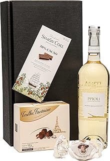 Geschenkset Weißwein aus Italien mit Schokoladentrüffeln und dunkler Schokolade