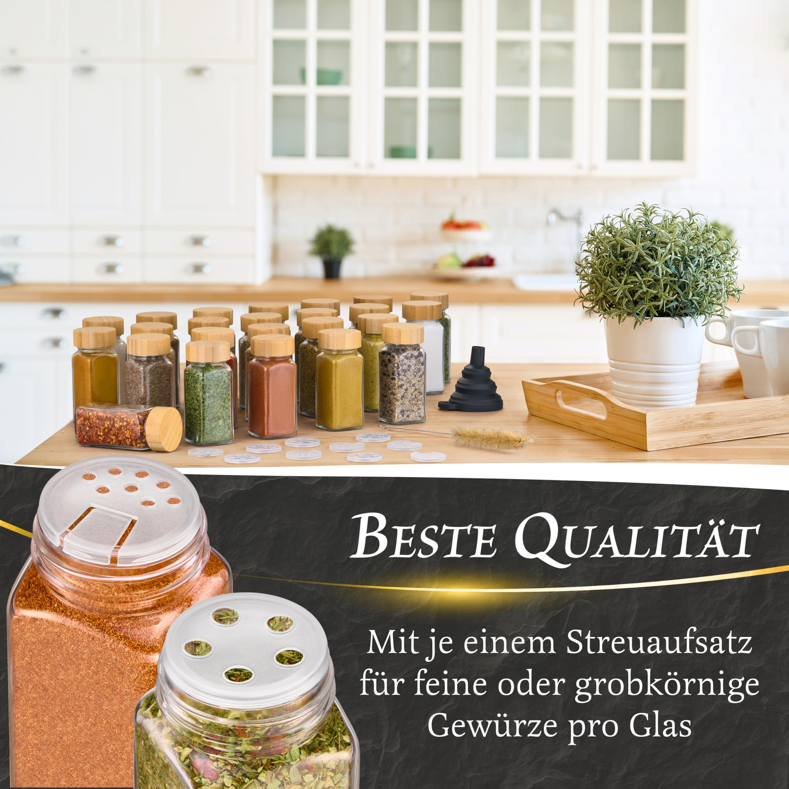Set di 4 Barattoli Porta Spezie con Organizer in Bambù Personalizzabile con Dedica - Idea Regalo