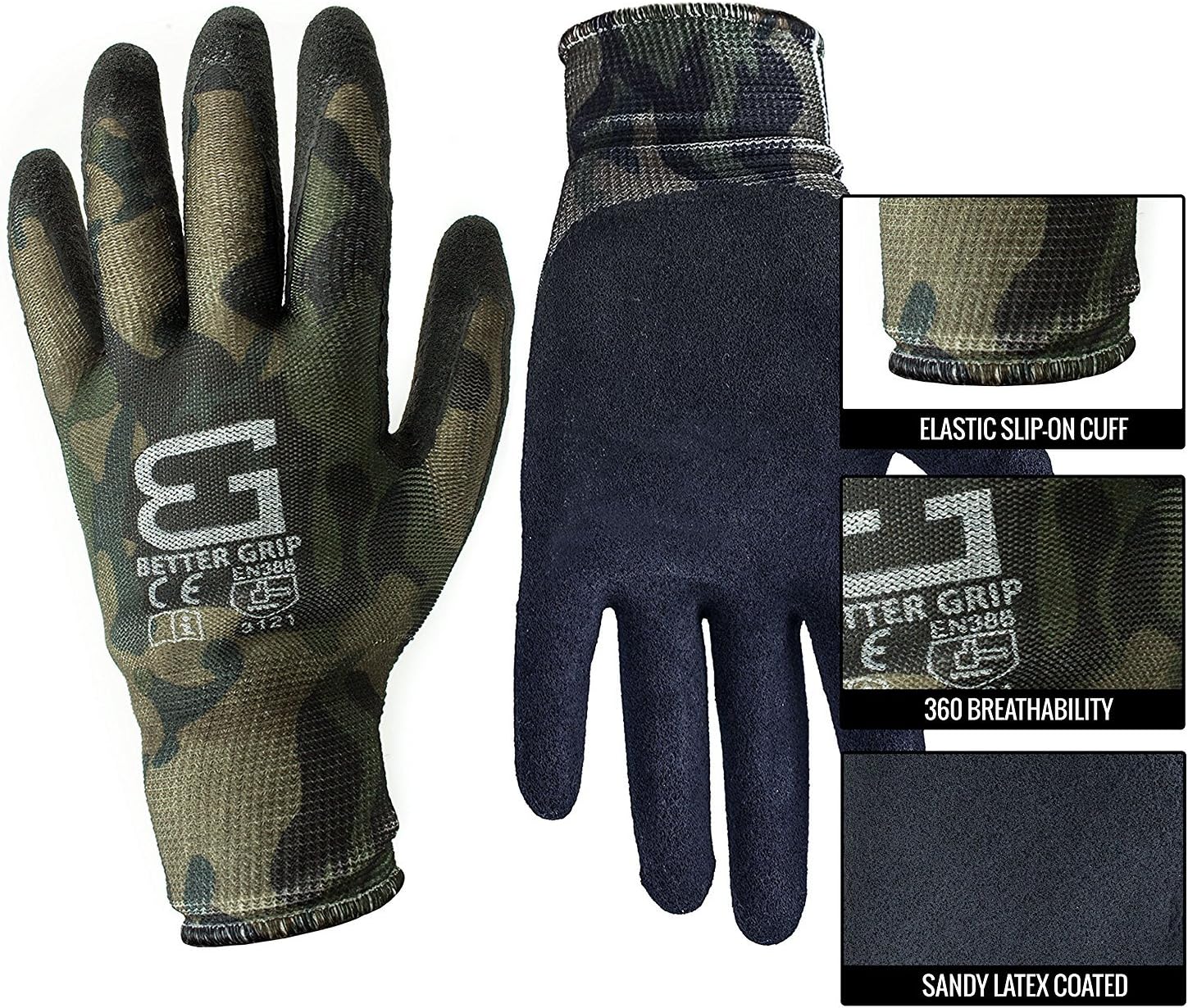 Ultra-Thin BGSMT1 Nylon Sandy Latex Coated Work Gloves, 12 Pairs (Small, Military Brown)