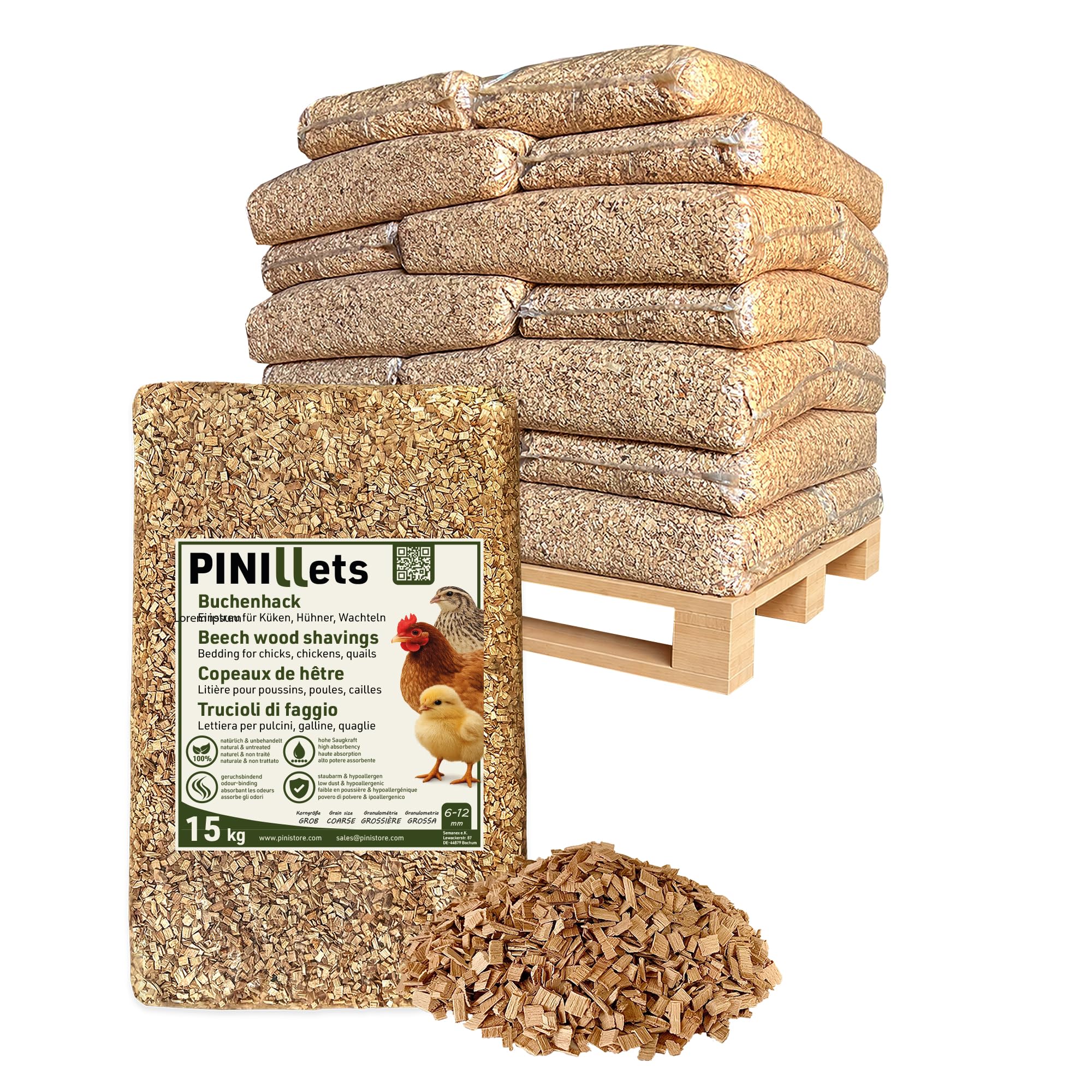 PINI Buchenhack 300 kg staubfreie hygienische Einstreu grob