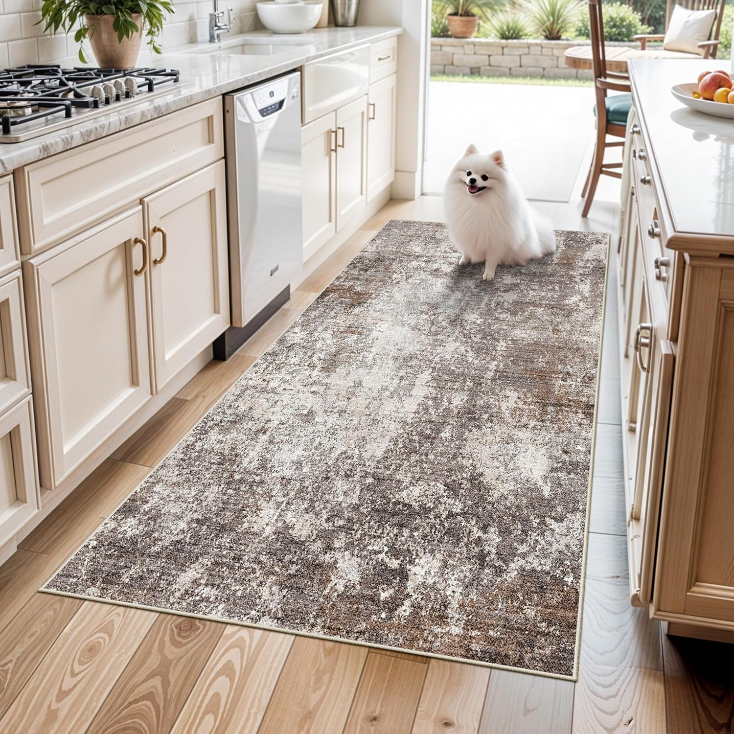 4x6 Washable Kitchen Rug –Non-Slip Small Area Rug for Bedroom, Entryway, Living Room, Office – Soft Modern Abstract Neutral Indoor Carpet (Brown Beige,4x6)