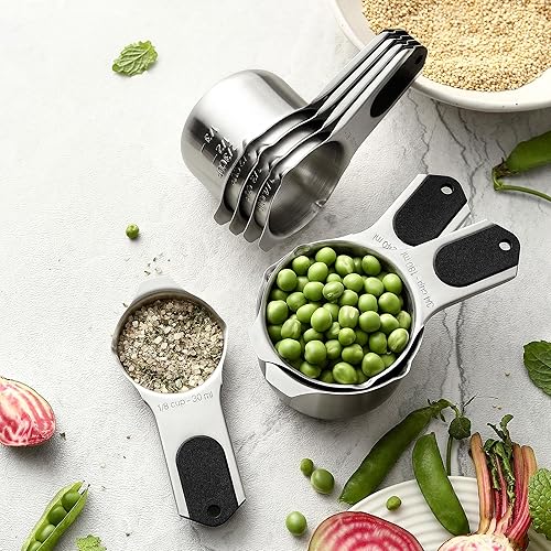 Miniatura 3 de Spring Chef Vasos medidores magnéticos de acero inoxidable, juego de 7, cucharas medidoras negras y magnéticas, juego de 8, multicolor - Paquete de