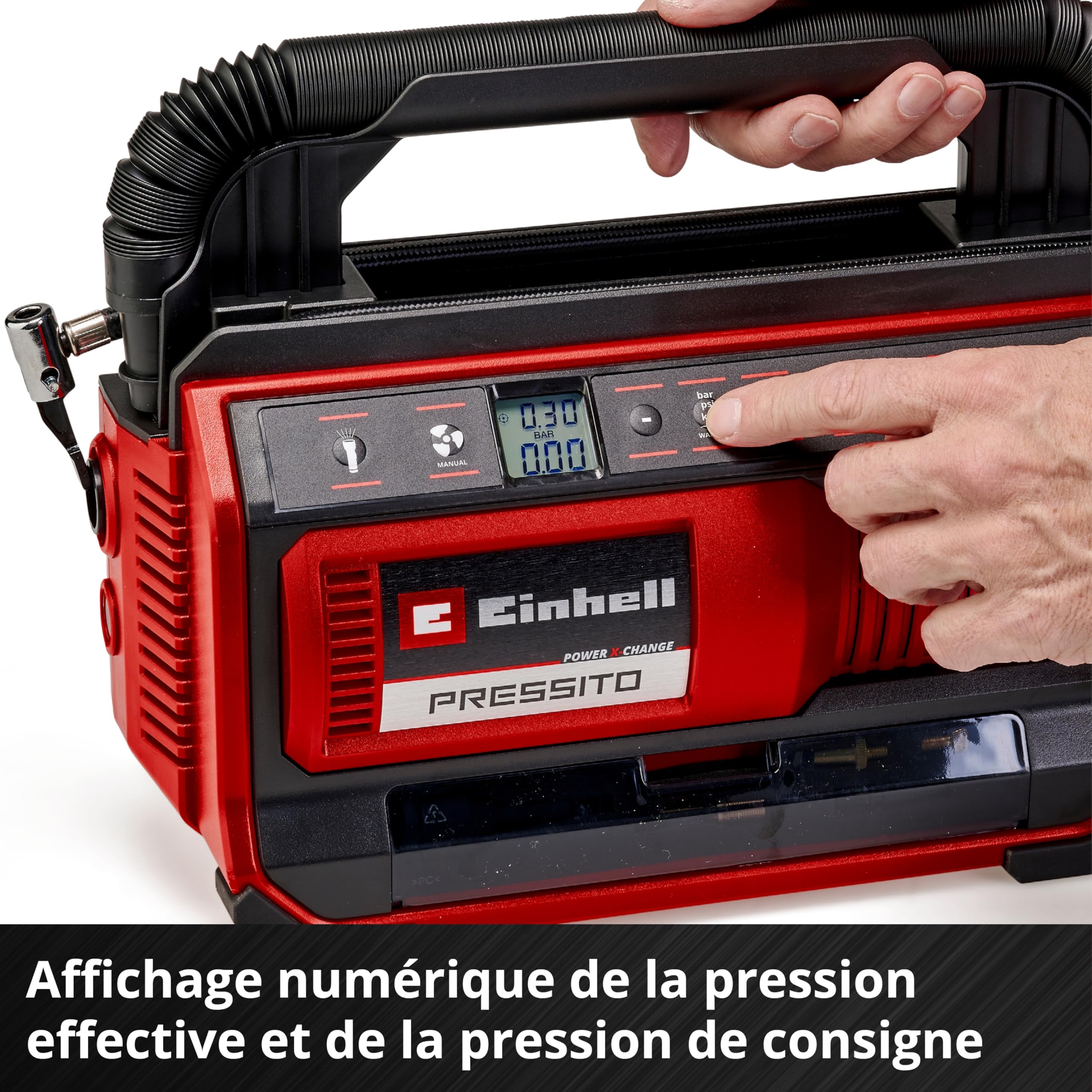 Einhell Compresseur hybride PRESSITO 18/25 Hybrid Power X-Change (18 V, 11 bar max., kit de 3 adaptateurs inclus) Livré sans Batterie ni Chargeur