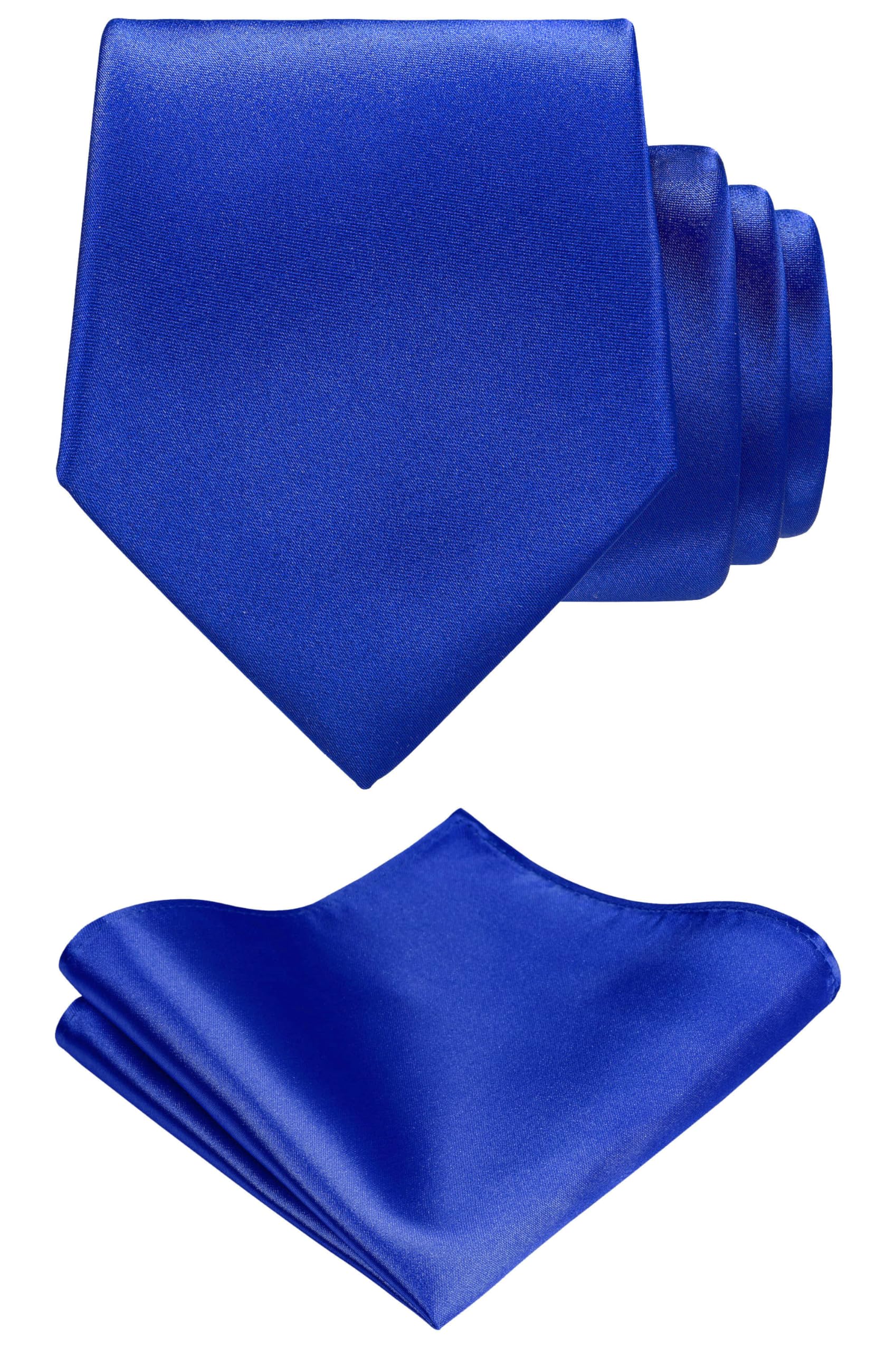 Tie G U Style Solid color Neck tie.Pocket Square,Gift Box set. (Royal Blue)