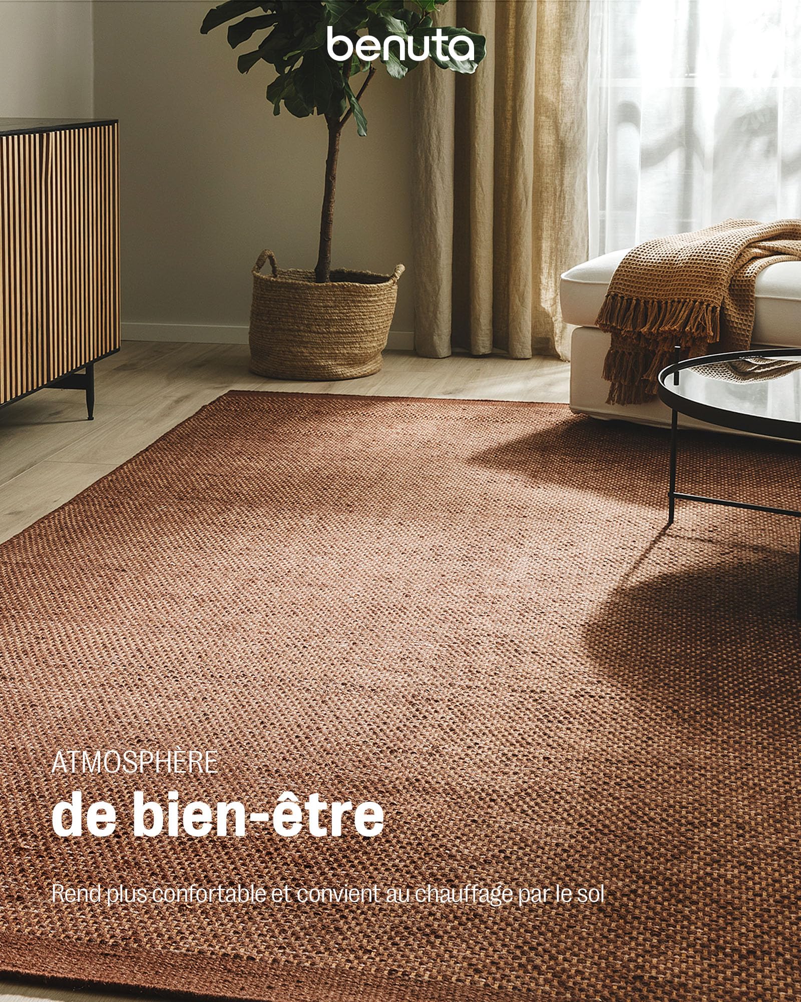 Benuta Tapis en laine pure Rocco - Marron 170x240 cm - Tissé à la main - Style: laine, uni, bohème, hygge, cozy, minimaliste - Entretien facile
