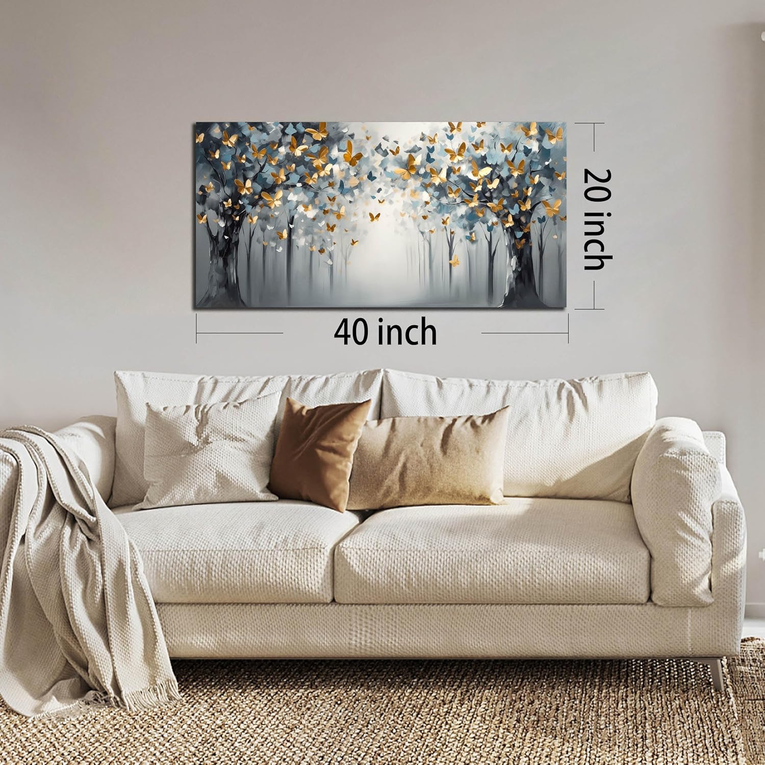 SIXTTART Butterfly Wall Art for Bedroom - Tree Wall Art Canvas for Living Room - Home Office Decor Women Size 20" x 40"