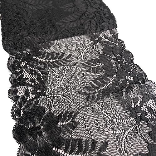 Miniatura 3 de Cinta de encaje elástico de 7 pulgadas de ancho de 5 yardas de tela elástica para costura, ropa y manualidades de bricolaje -5199 (negro)