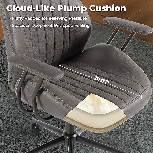 Miniatura 6 de ovios Silla ergonómica de oficina en casa, sillas modernas de piel sintética de mediados de siglo con reposabrazos acolchados, cómodo sillón