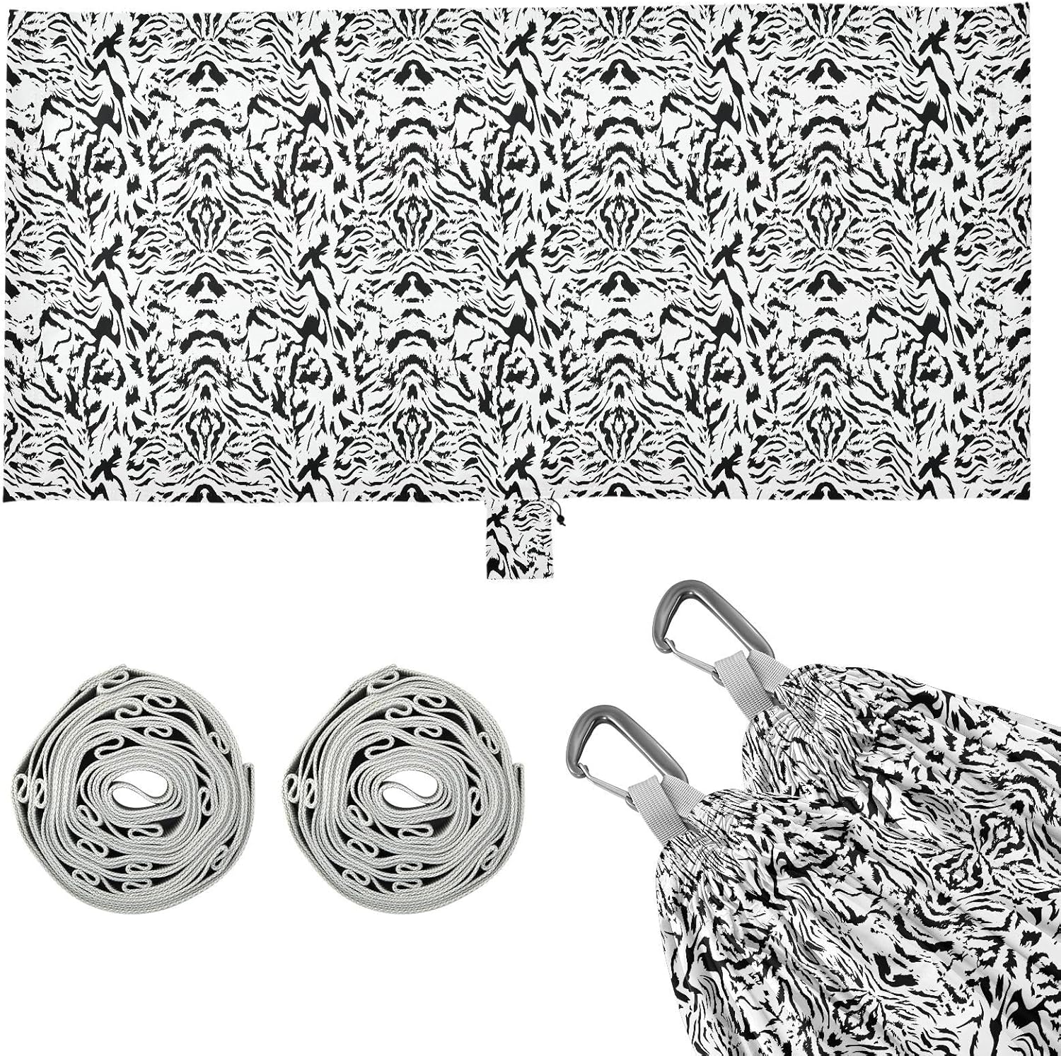 ALAZA White and Black Tiger Print Camping Hammocks Single or 2 Person 500 lbs Portable Parachute Travel Hammock w/Tree Straps for Hiking Backpacking Indoor Outdoor