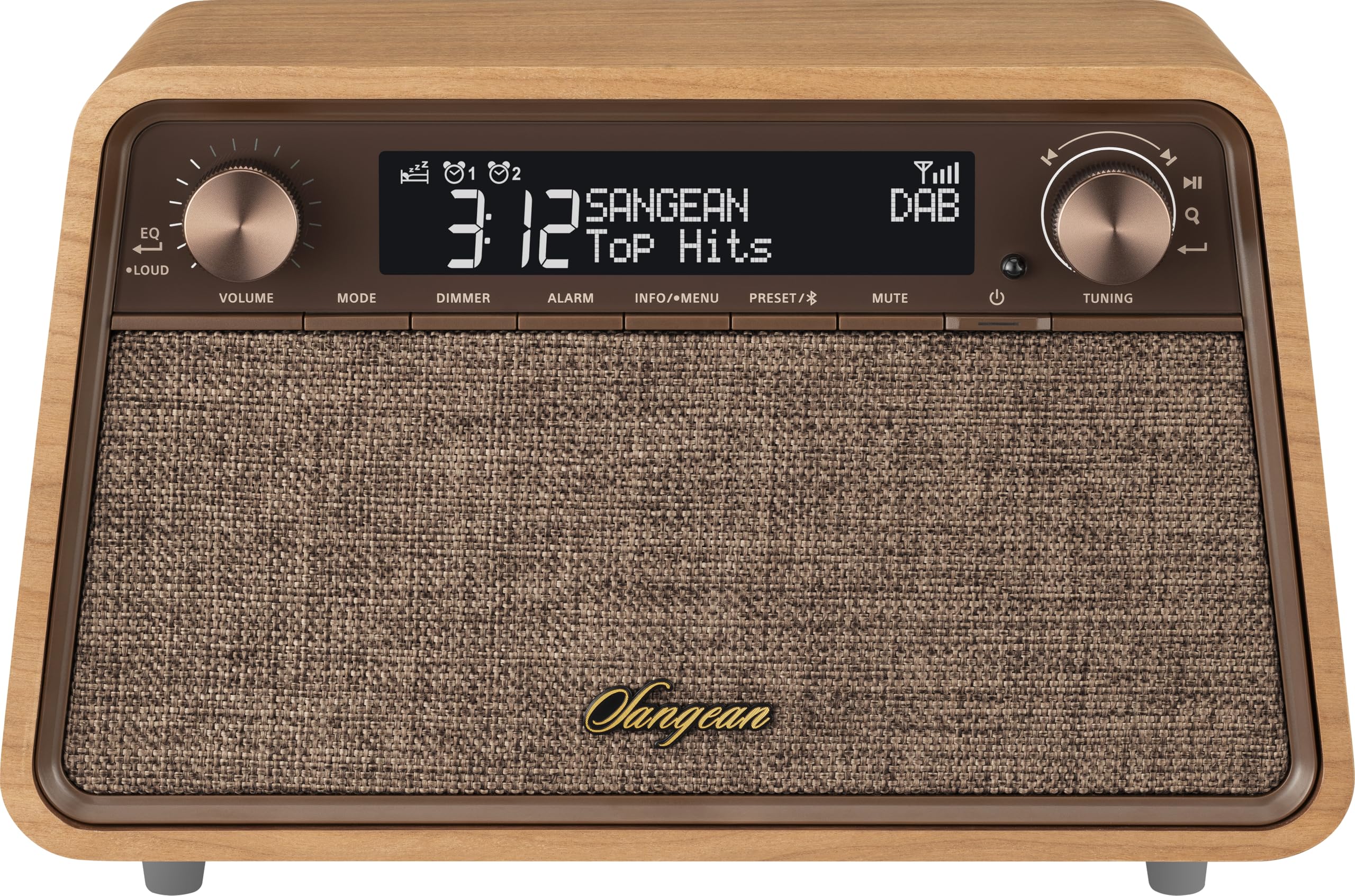SANGEAN WR-201D Premium Retro-Radio mit DAB, RM, Bluetooth, AUX, dimmbaren LCM-Display, Echtholz-Gehäuse, Kirschbaum Natur