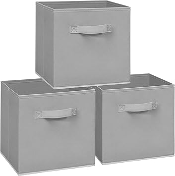 Easi 11 inch Cube Storage Bins, 3 Storage Cube Organizer, Collapsible Fabric storage cubes with Handles, Closet Storage Basket For Organization, Shelf Basket For Shelves Clothes Books, Gray