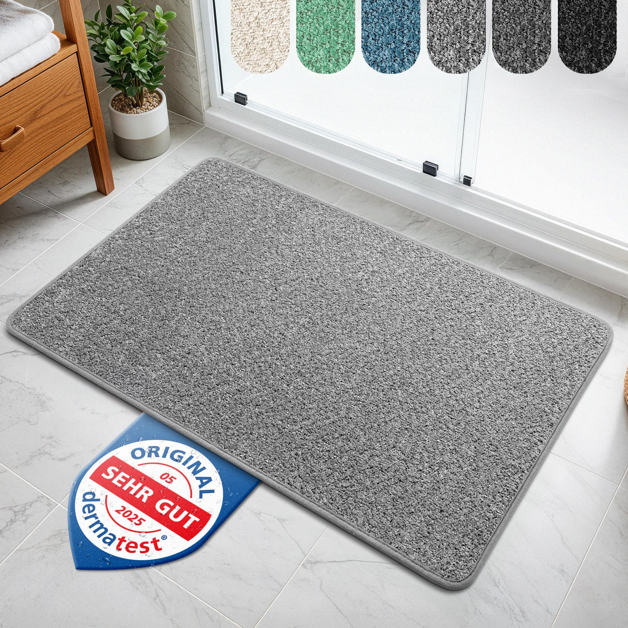 Bodenständig® Badematte Grau – rutschfest & Waschbar – Saugstarke Badezimmerteppich – Hygienischer Duschvorleger – Badvorleger rutschfest waschbar 40x60 cm schnelltrocknend